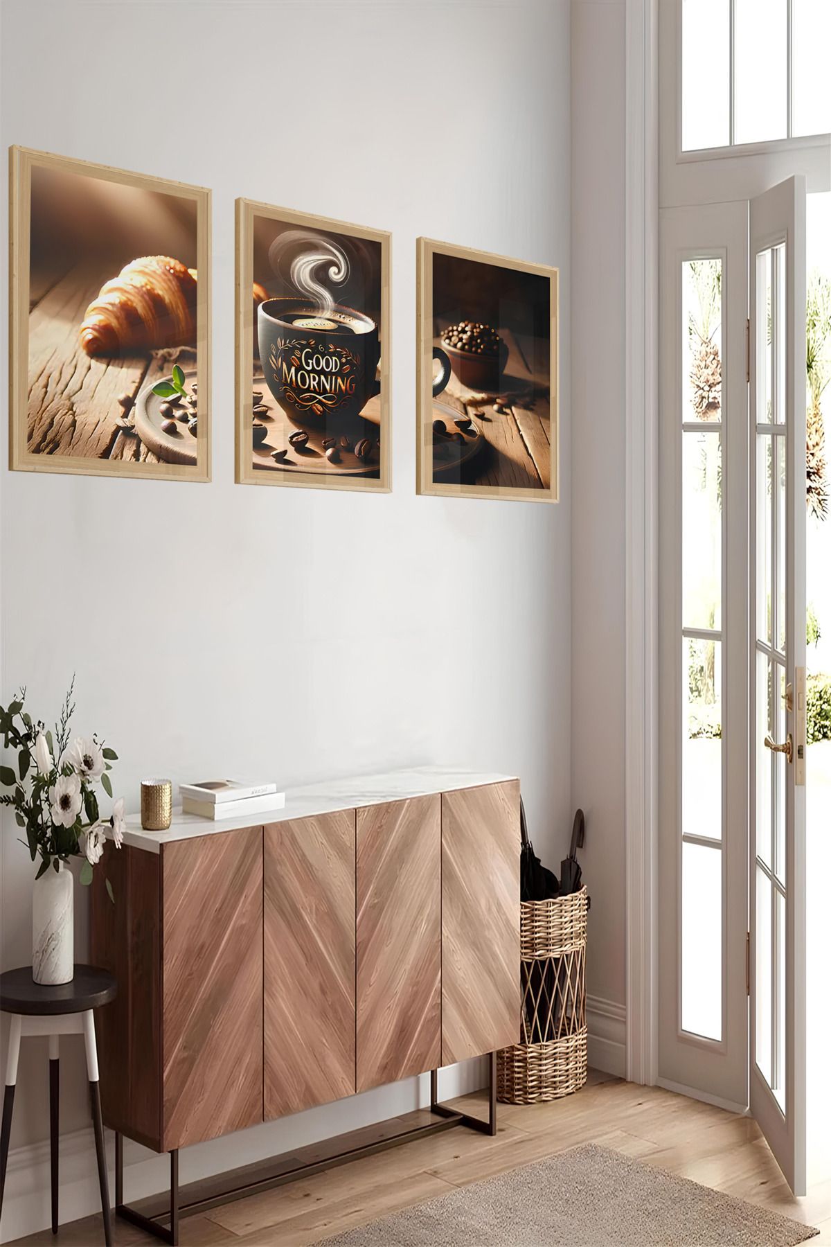 kutuTR ☕ Rustik Sabah – Good Morning Yazılı 3’lü MDF UV Baskılı Tablo Seti (3 Ebat Seçeneği) CRVS1023