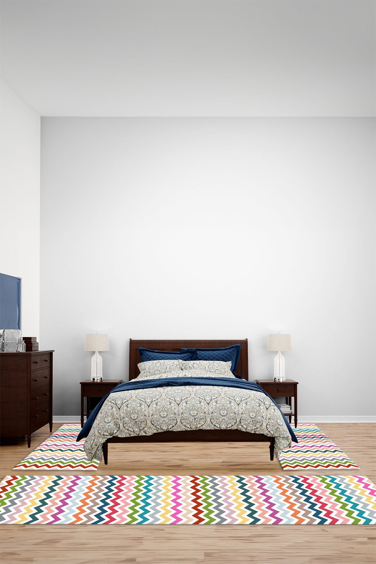 Viyana Home Modern Dijital Kaymaz Zigzag Desen Yıkanabilir Üçlü Yatak Odası Halısı, YO-MODERN-232-RENKLİ,