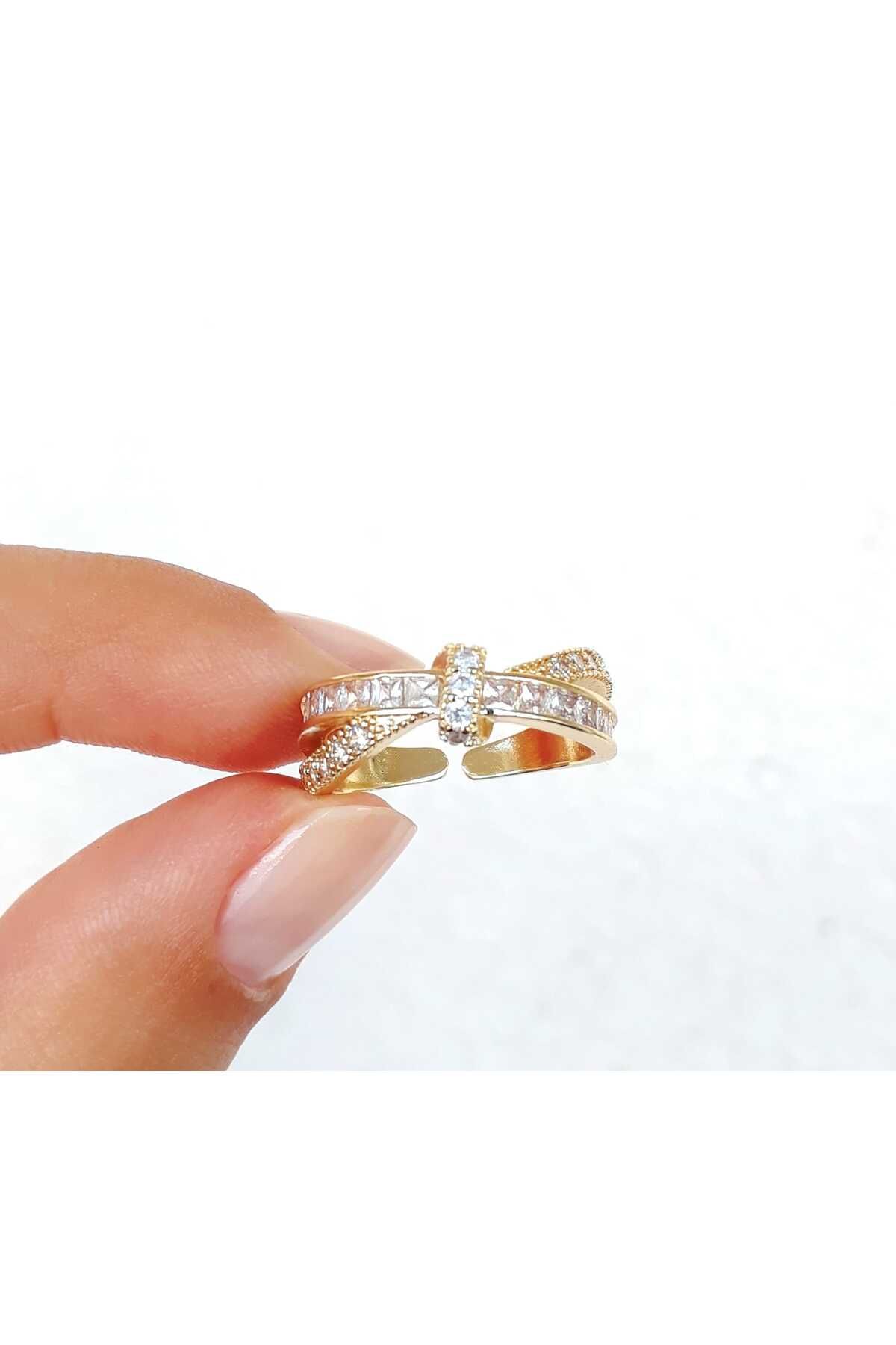 stainles steel Çelik Yüzük Kadın Gold Zirkon Taşlı Ayarlanabilir Çelik Yüzük