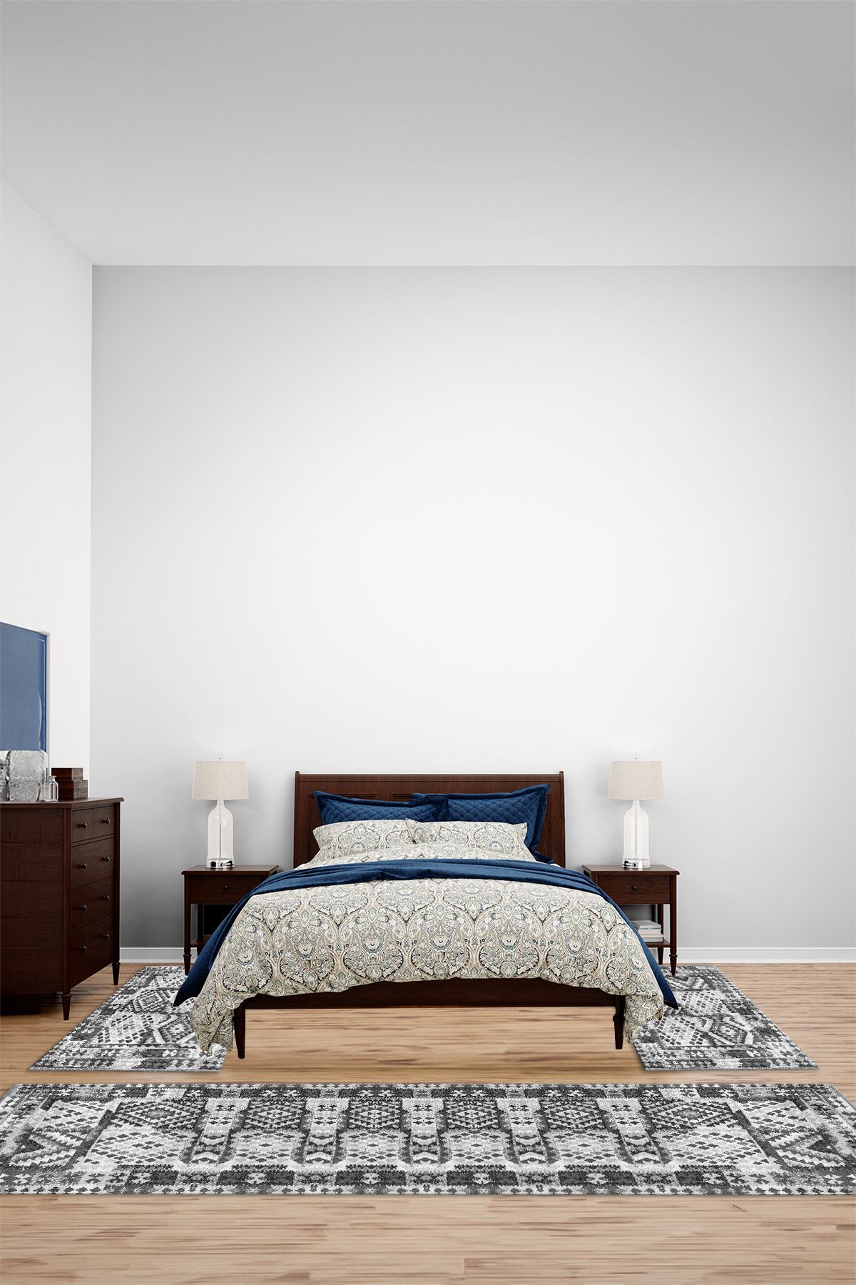 Viyana Home Modern Dijital Kaymaz Taban Etnik Model Yıkanabilir Üçlü Yatak Odası Halısı, YO-MODERN-282-GRİ,