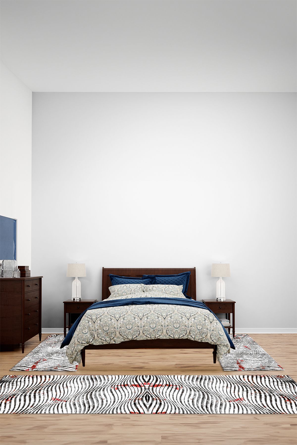 Viyana Home Modern Dijital Kaymaz Zebra Çizgi Model Yıkanabilir Üçlü Yatak Odası Halısı, YO-MODERN-273-KIRMIZI,