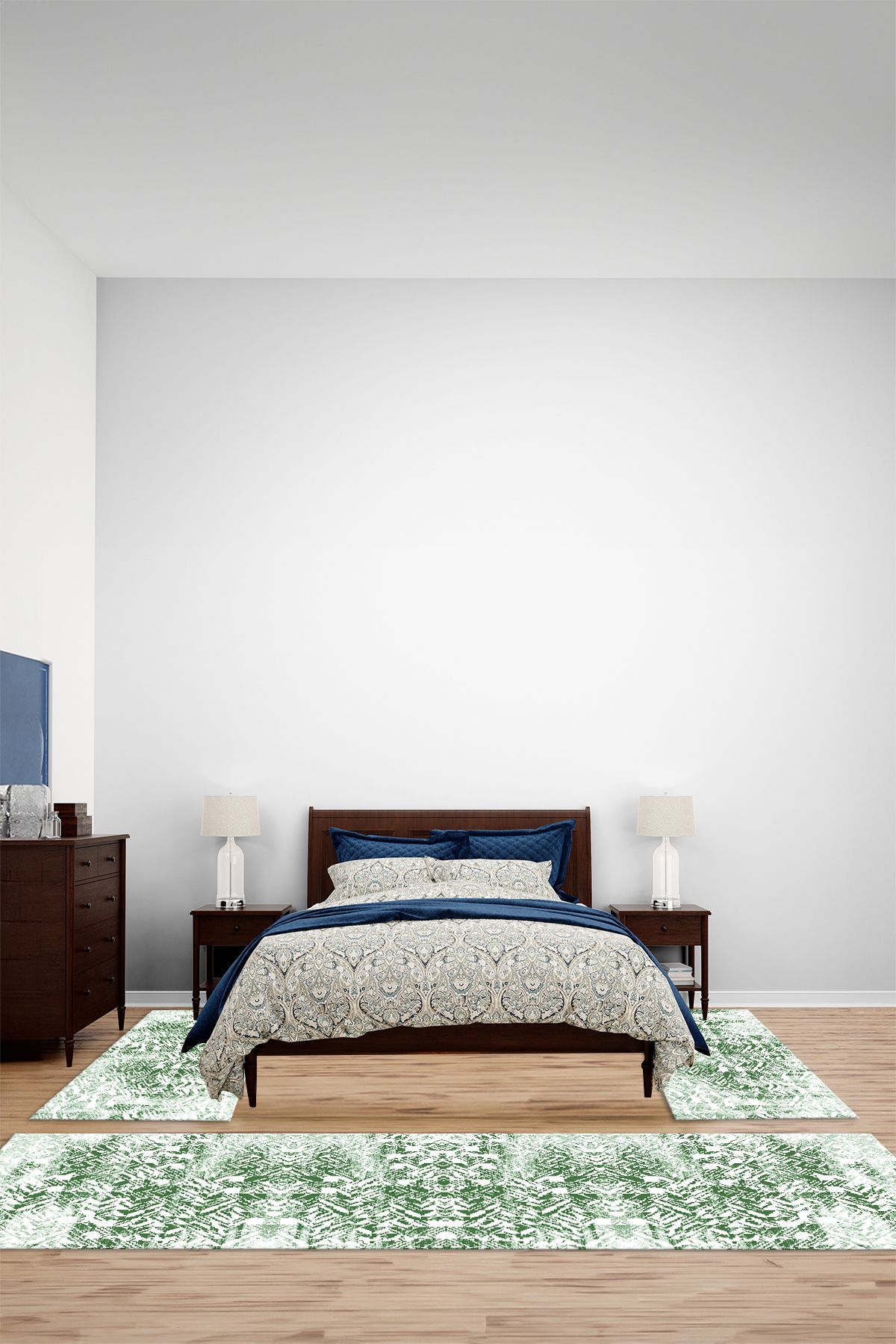 Viyana Home Modern Dijital Kaymaz Taban Kilim Model Yıkanabilir Üçlü Yatak Odası Halısı, YO-MODERN-229-YEŞİL,