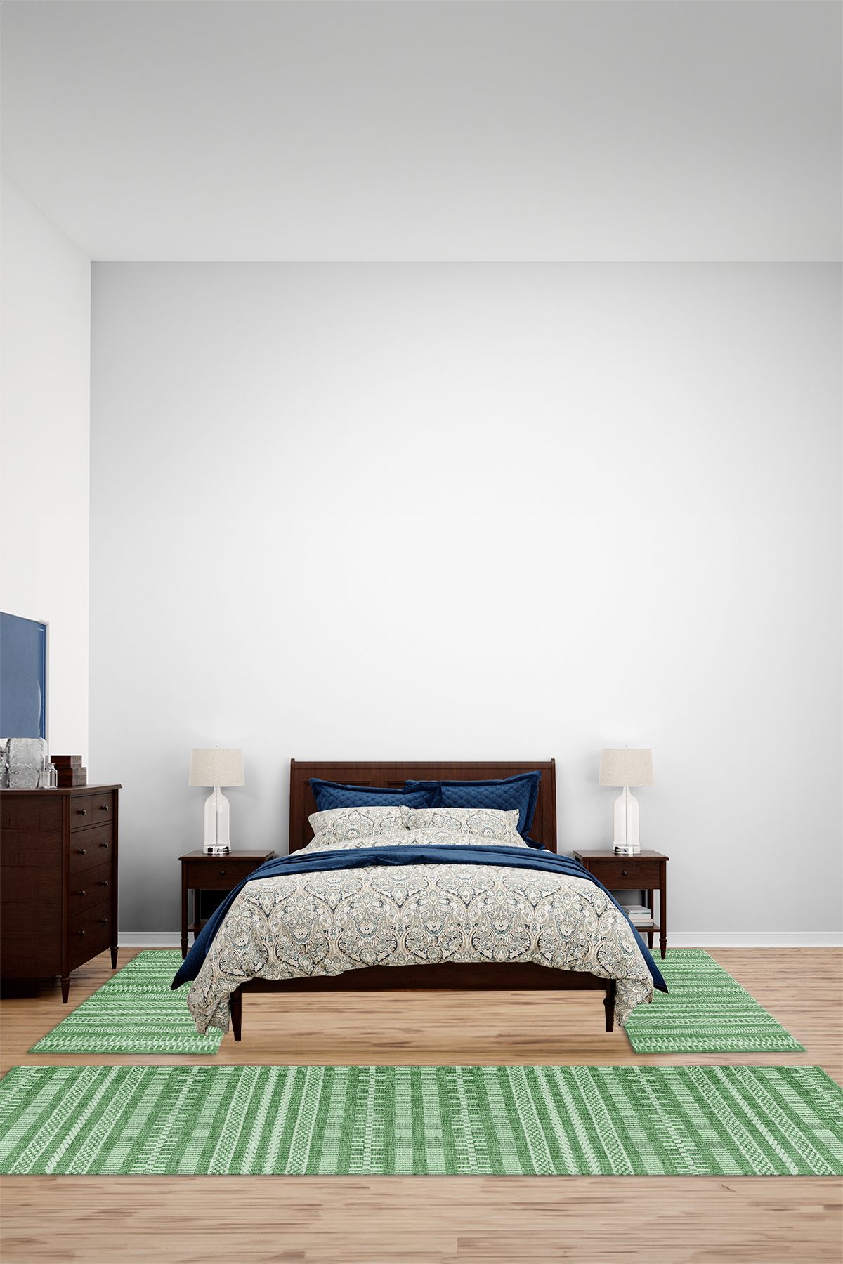 Viyana Home Modern Dijital Kaymaz Sade Kilim Model Yıkanabilir Üçlü Yatak Odası Halısı, YO-MODERN-295-YEŞİL,