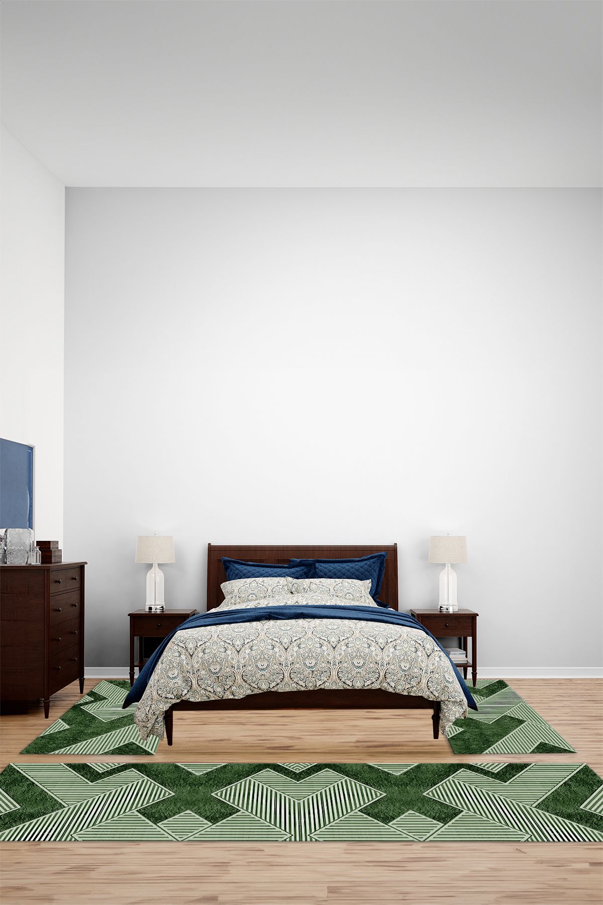 Viyana Home Modern Dijital Kaymaz Taban Yıkanabilir Üçlü Yatak Odası Halısı, YO-MODERN-265-YEŞİL,