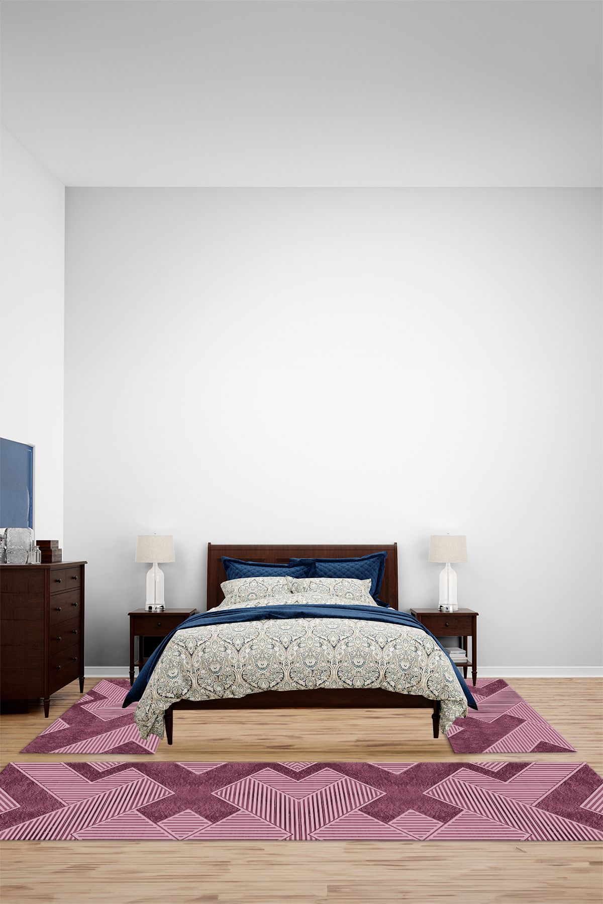 Viyana Home Modern Dijital Kaymaz Taban Yıkanabilir Üçlü Yatak Odası Halısı, YO-MODERN-265-PEMBE,