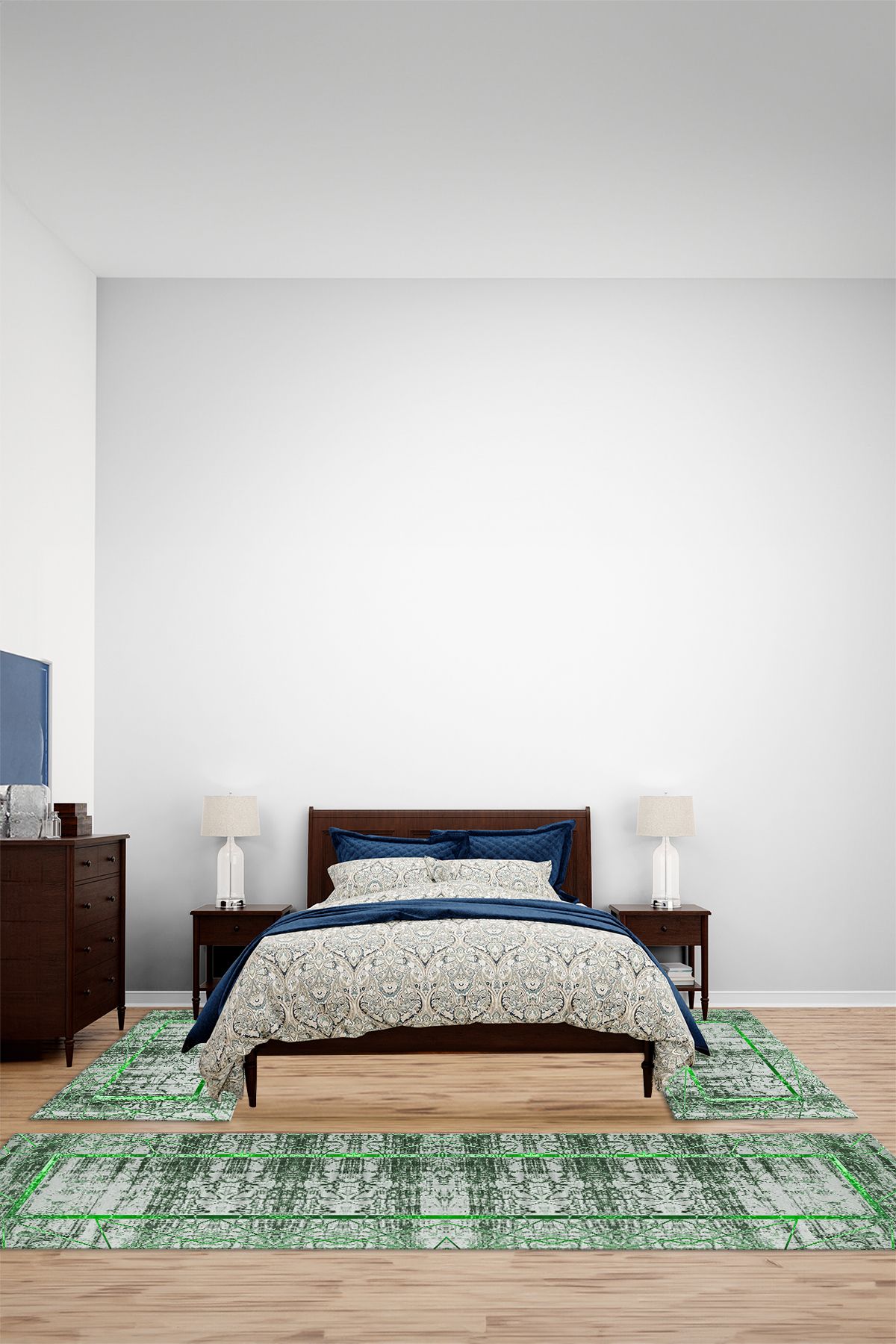 Viyana Home Modern Dijital Kaymaz Çerçeveli Model Yıkanabilir Üçlü Yatak Odası Halısı, YO-MODERN-276-YEŞİL,