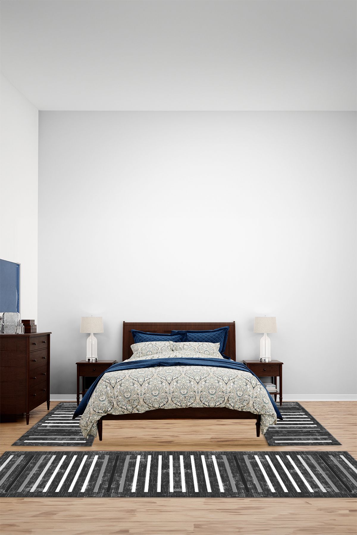 Viyana Home Modern Dijital Kaymaz Düz Çizgi Model Yıkanabilir Üçlü Yatak Odası Halısı, YO-MODERN-236-ANTRASİT,
