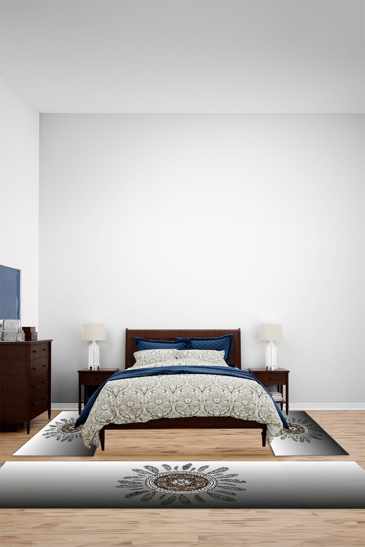 Viyana Home Modern Dijital Kaymaz Klasik Desen Yıkanabilir Üçlü Yatak Odası Halısı, YO-MODERN-317-KAHVE,