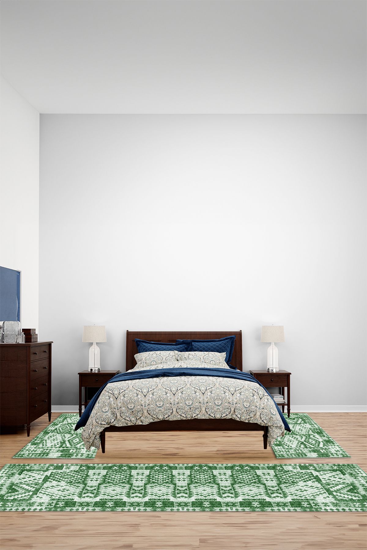 Viyana Home Modern Dijital Kaymaz Taban Etnik Model Yıkanabilir Üçlü Yatak Odası Halısı, YO-MODERN-282-YEŞİL,
