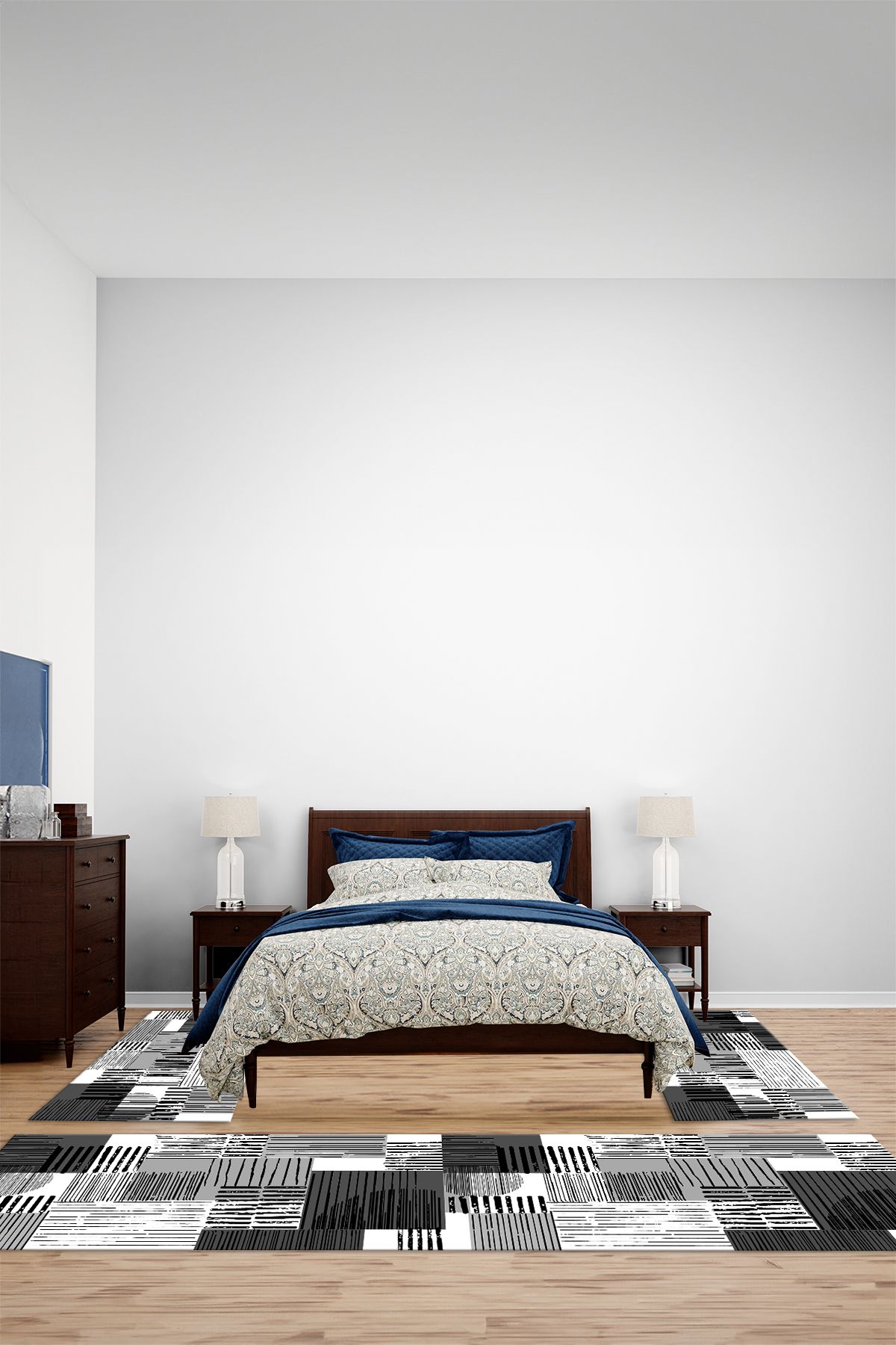 Viyana Home Modern Dijital Kaymaz klasik Sade Model Yıkanabilir Üçlü Yatak Odası Halısı, YO-MODERN-245-GRİ,