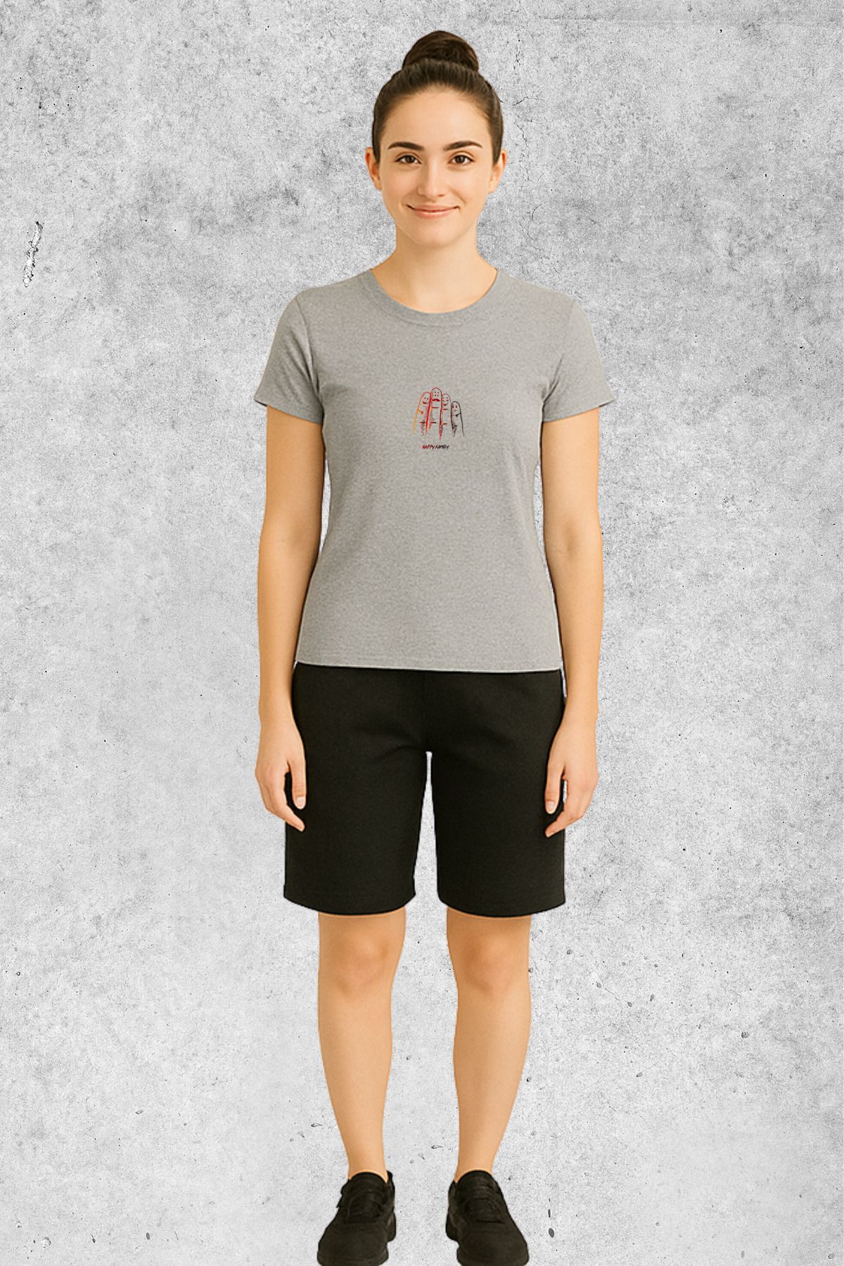 MOLICO Basic unisex sıfır yaka kısa kollu HAPPY FAMİLY BASKILI TSHİRT