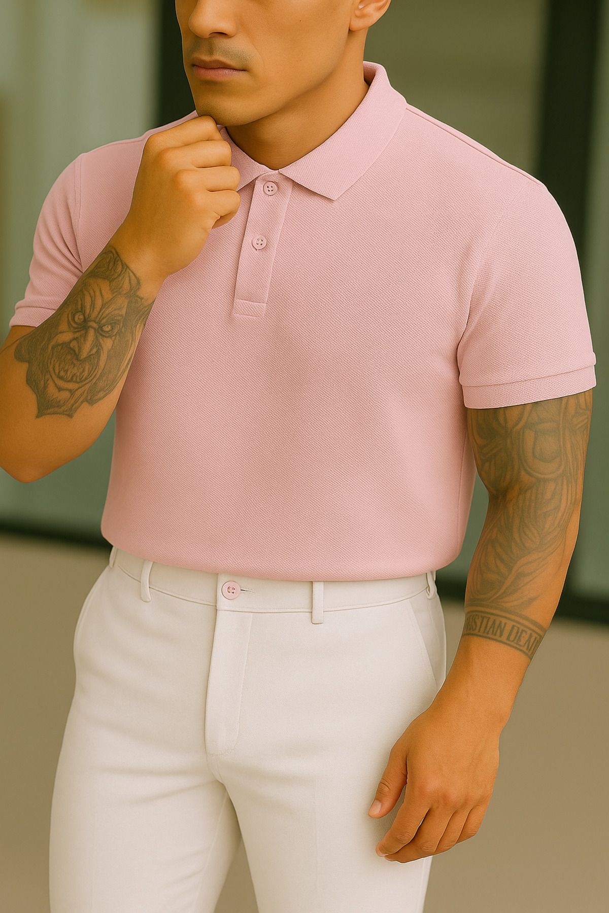 Buteks Unisex Pembe Spor Düğmeli Pamuklu Casual Kısa Kollu Regular Fit Polo T-shirt