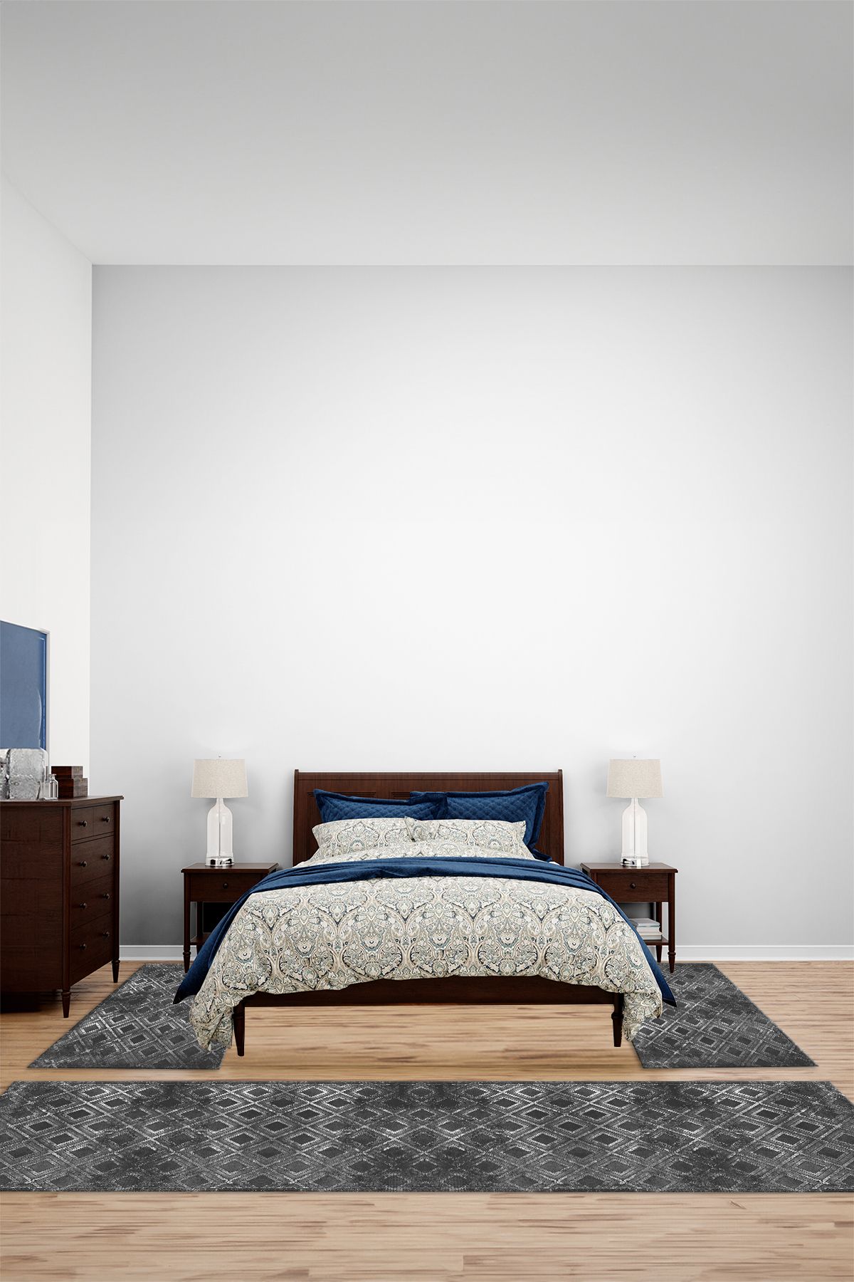 Viyana Home Modern Dijital Kaymaz Taban Kare Model Yıkanabilir Üçlü Yatak Odası Halısı, YO-MODERN-226-ANTRASİT,
