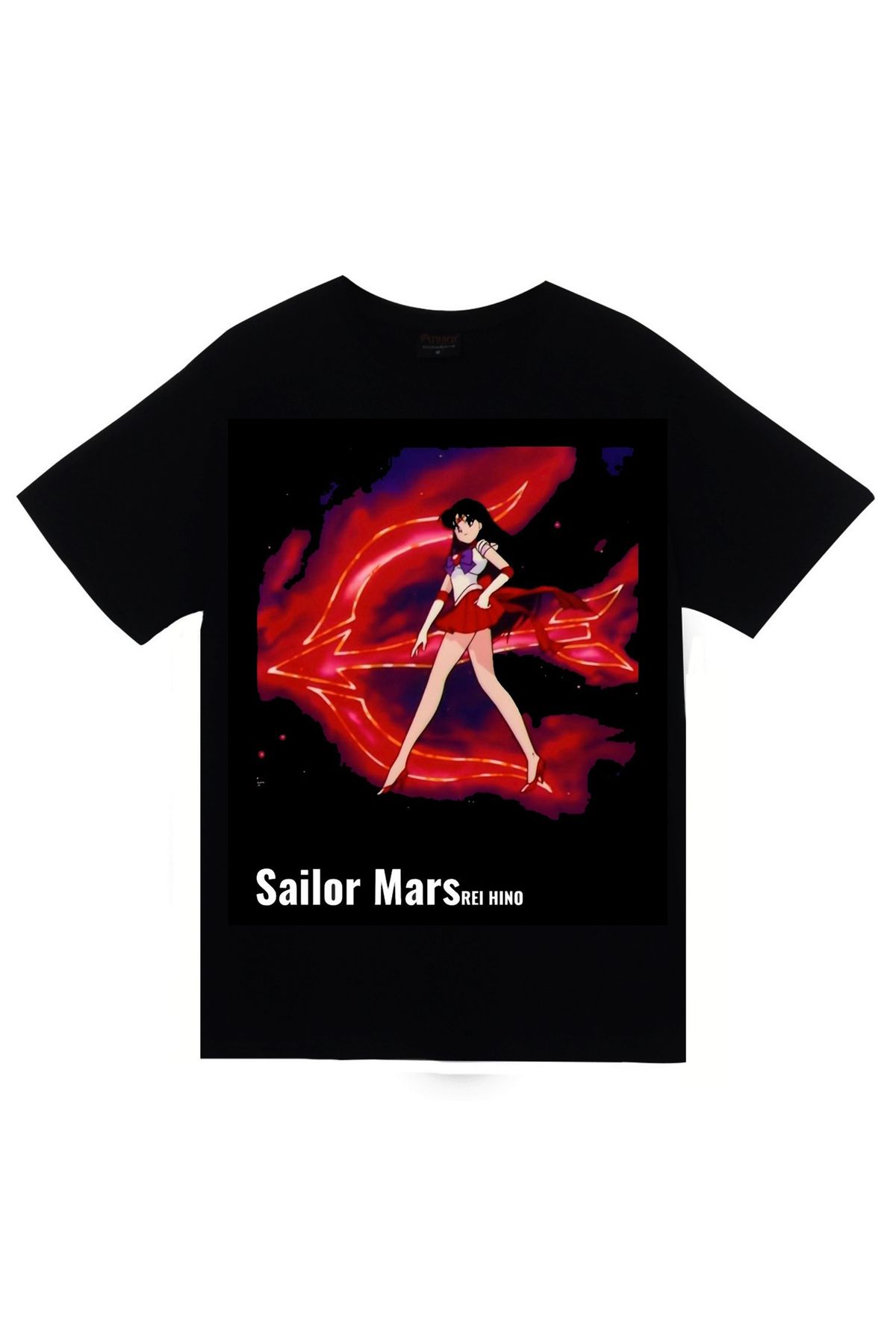 fame-stoned Sailor Moon Anime Baskılı Unisex %100 Pamuk Siyah T-shirt
