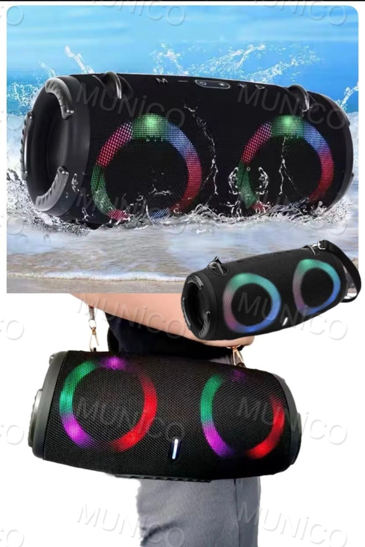 Munico Nişan Kına Yüksek Ses Araba Plaj Kamp RGBSu Geçirmez Kablosuz Speaker Hoparlör360 ° Stereo Surround