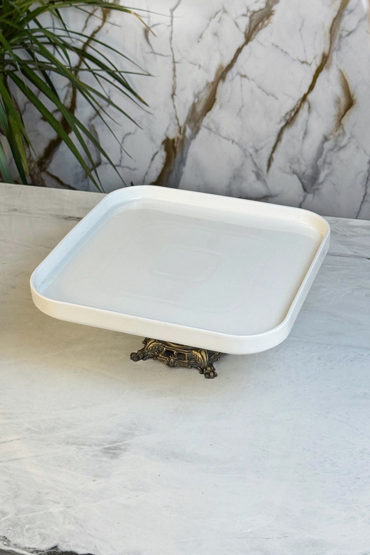 MAY HOME Kare Porselen Antik Ayaklı Sunumluk Servislik