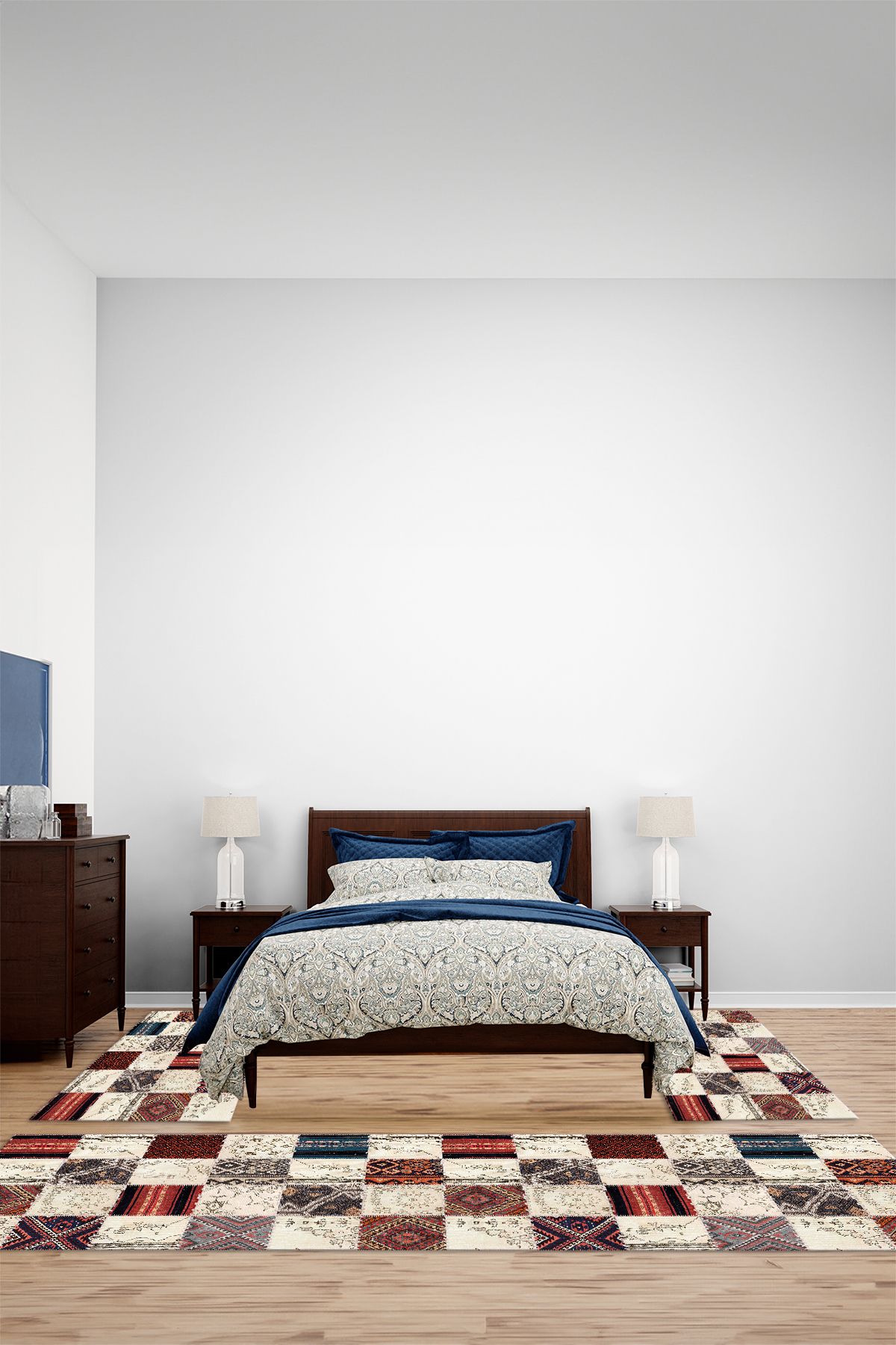 Viyana Home Dijital Baskılı Kaymaz Yıkanabilir Patchwork Desen Üçlü Yatak Odası Halısı, YO-PATCHWORK-43-RENKLİ,