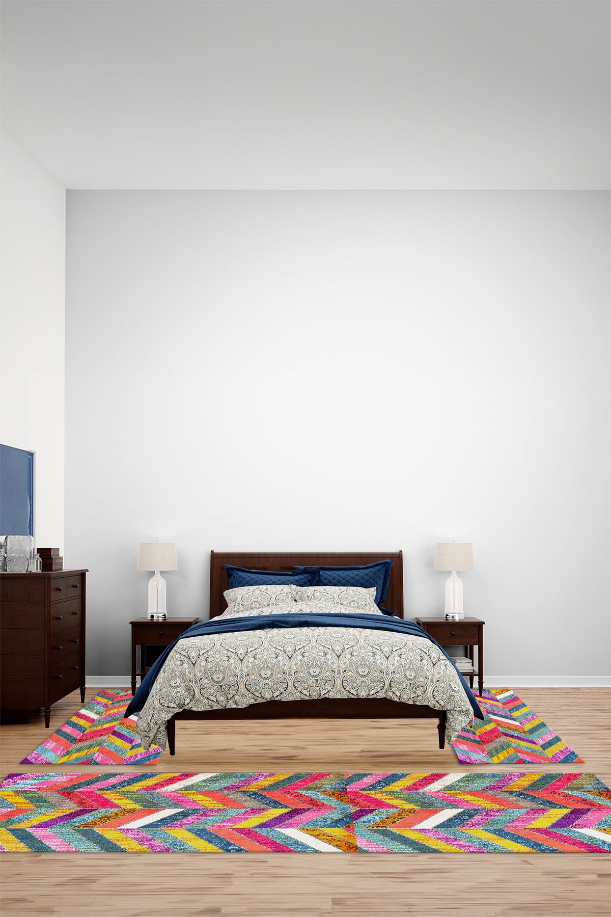 Viyana Home Dijital Baskılı Kaymaz Yıkanabilir Patchwork Desen Üçlü Yatak Odası Halısı, YO-PATCHWORK-46-RENKLİ,