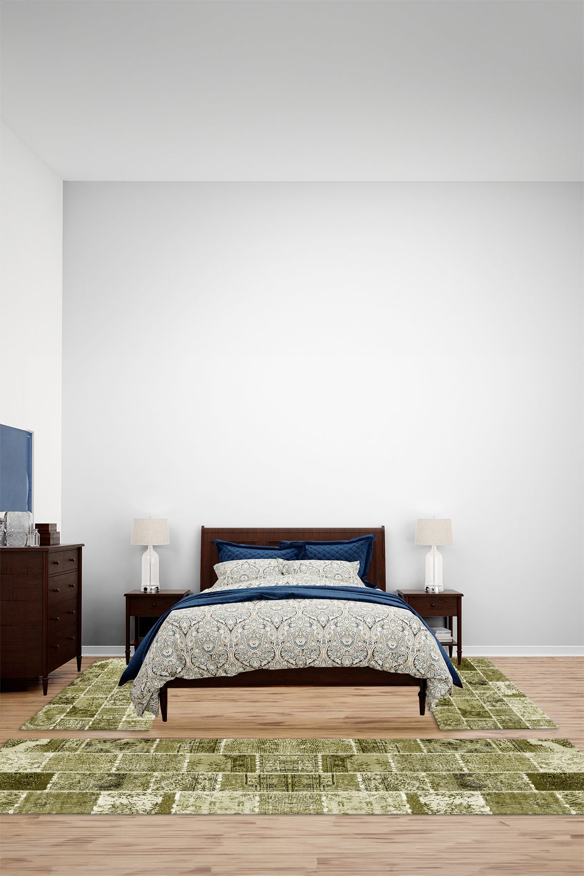 Viyana Home Dijital Baskılı Kaymaz Yıkanabilir Patchwork Desen Üçlü Yatak Odası Halısı, YO-PATCHWORK-41-VİZON,