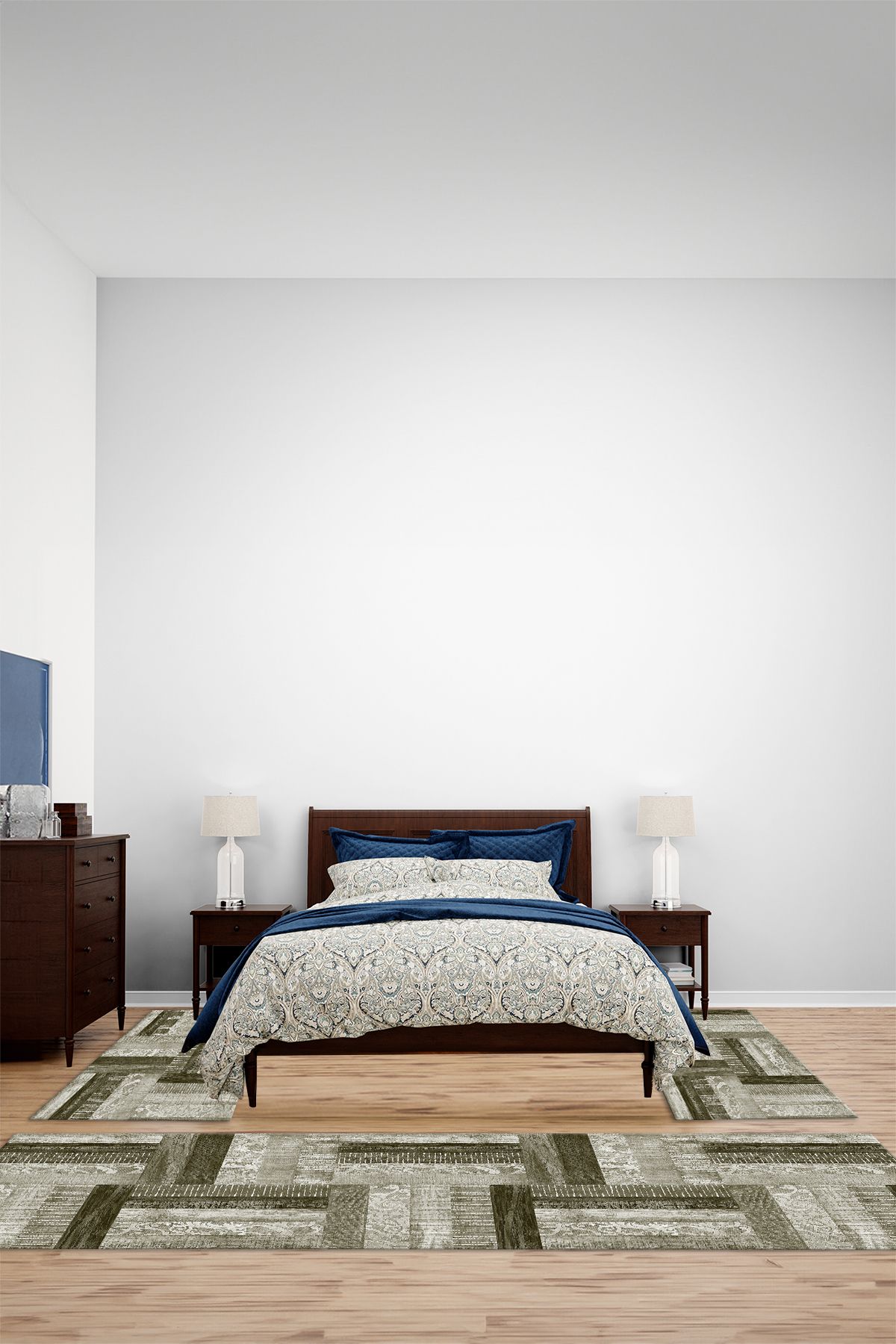 Viyana Home Dijital Baskılı Kaymaz Yıkanabilir Patchwork Desen Üçlü Yatak Odası Halısı, YO-PATCHWORK-57-YEŞİL,