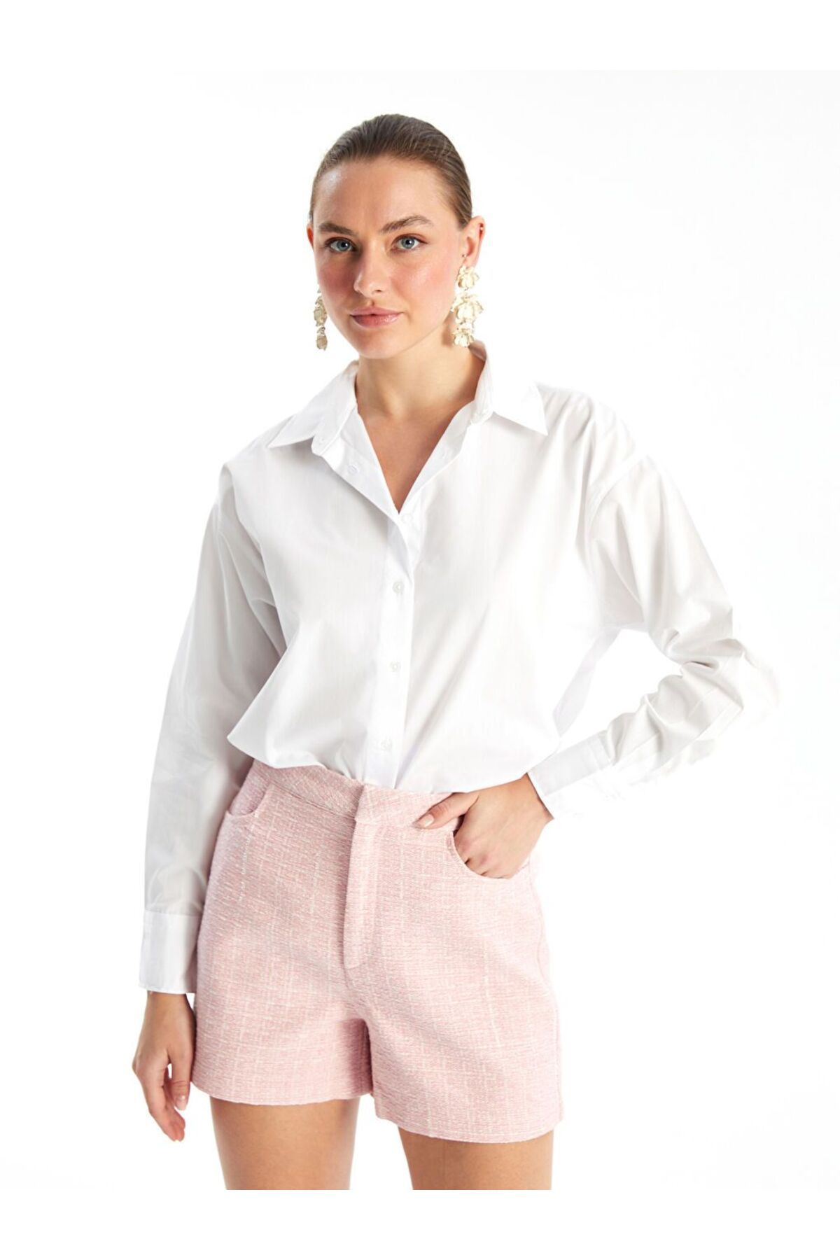 LC Waikiki Beyaz Oversize Poplin Kadın Gömlek