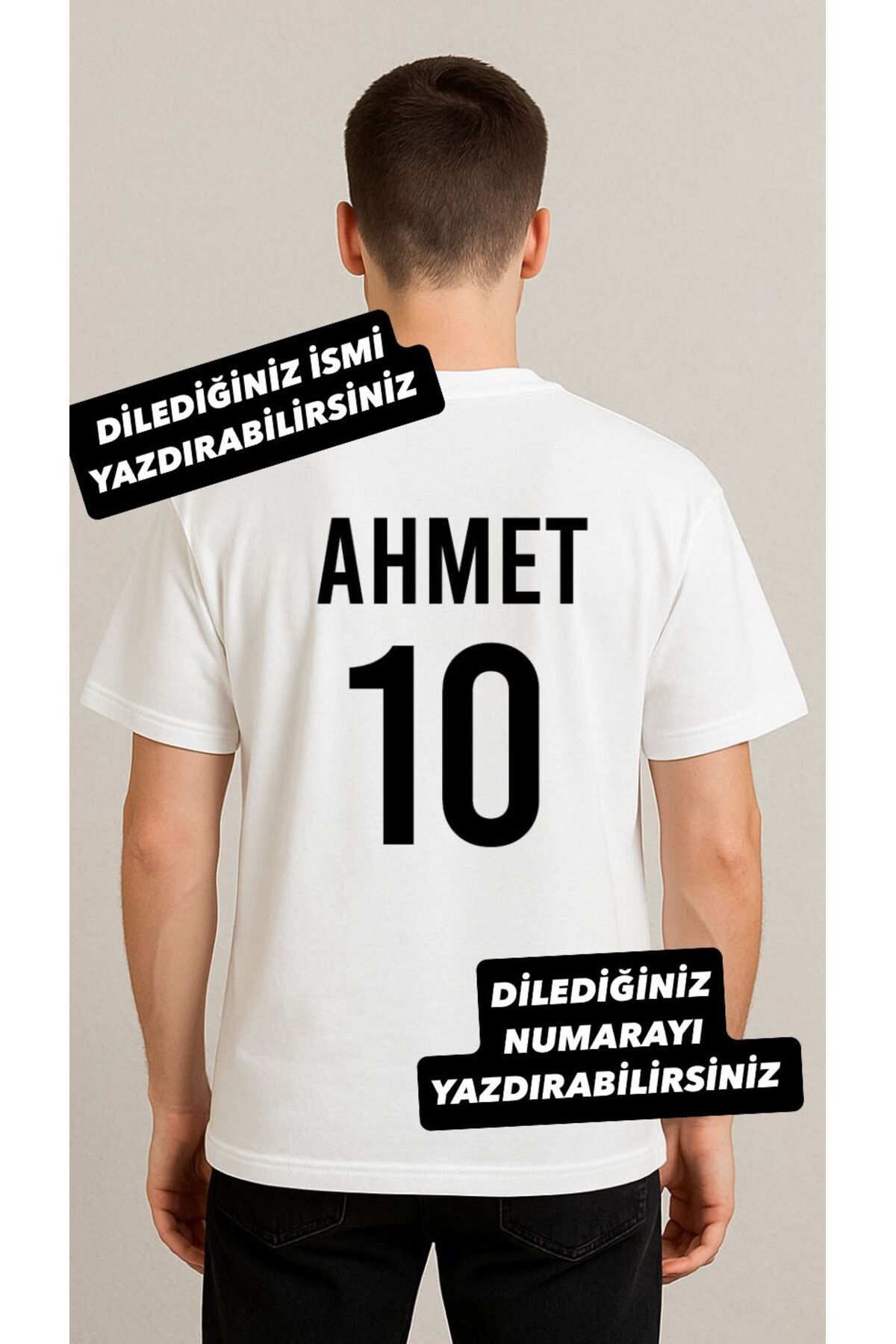sielta Kişiye Özel Kişiselleştirilebilir İsim Numara Baskılı Hediyelik Unisex Beyaz Tişört T-shirt