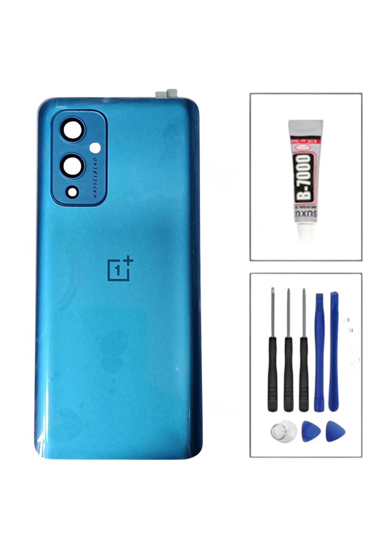 indirimplus OnePlus 9 Arka Kapak Pil Kapağı Mavi Renk Kamera Camlı One Plus 9 Arka Kapak Mavi Renk Yapıştırıcı
