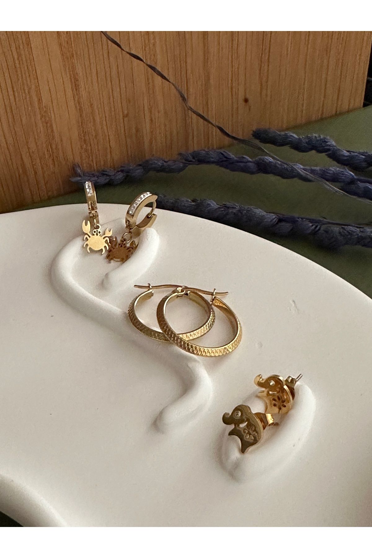 Du'de Atelier Gold Renk 3'lü Set Kombin küpe – 316L Paslanmaz Çelik, Minimal ve Şık Tasarım