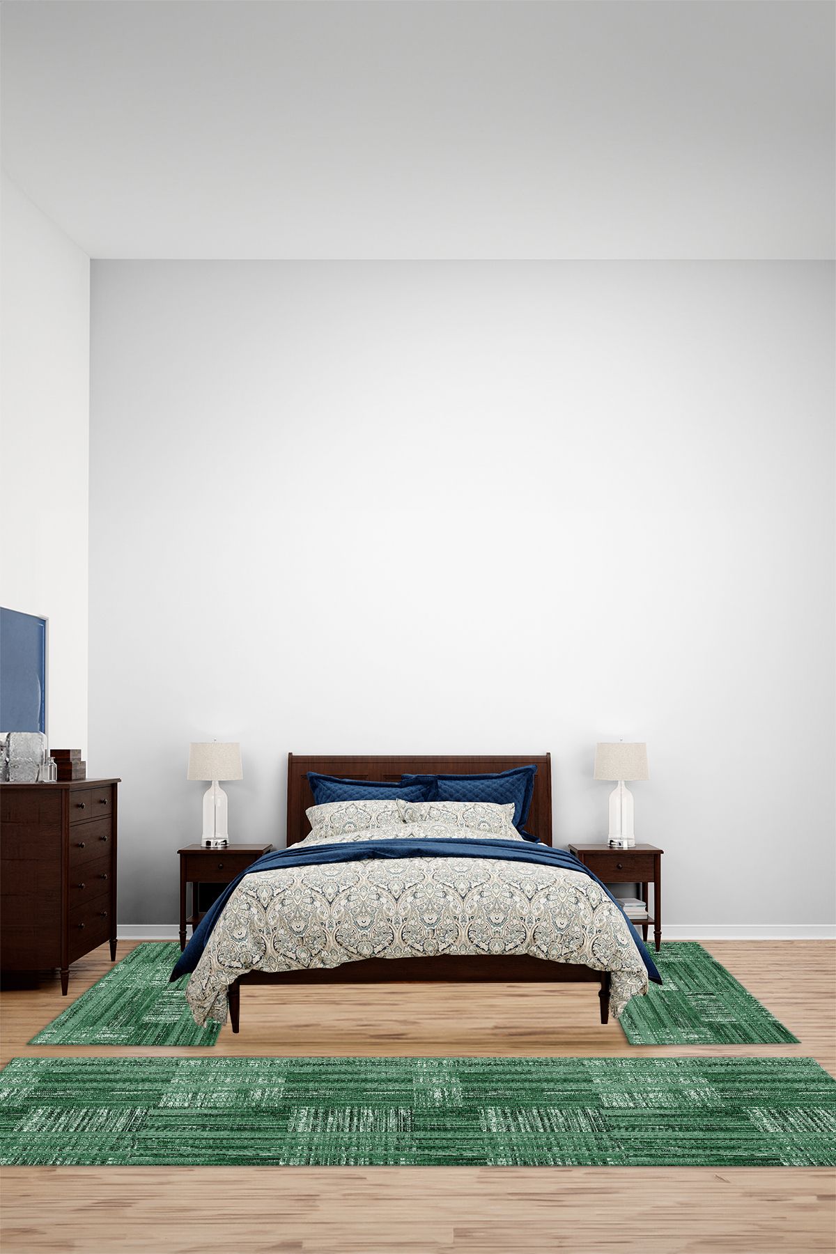 Viyana Home Dijital Baskılı Kaymaz Yıkanabilir Patchwork Desen Üçlü Yatak Odası Halısı, YO-PATCHWORK-54-YEŞİL,
