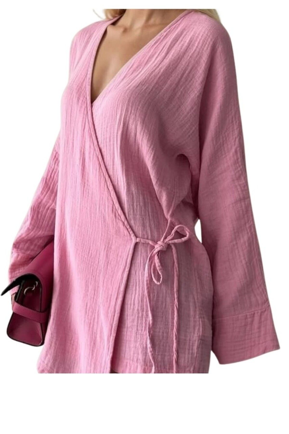 Eylüş Kids Mom Yandan Bağlamalı İnce Hırka Pembe