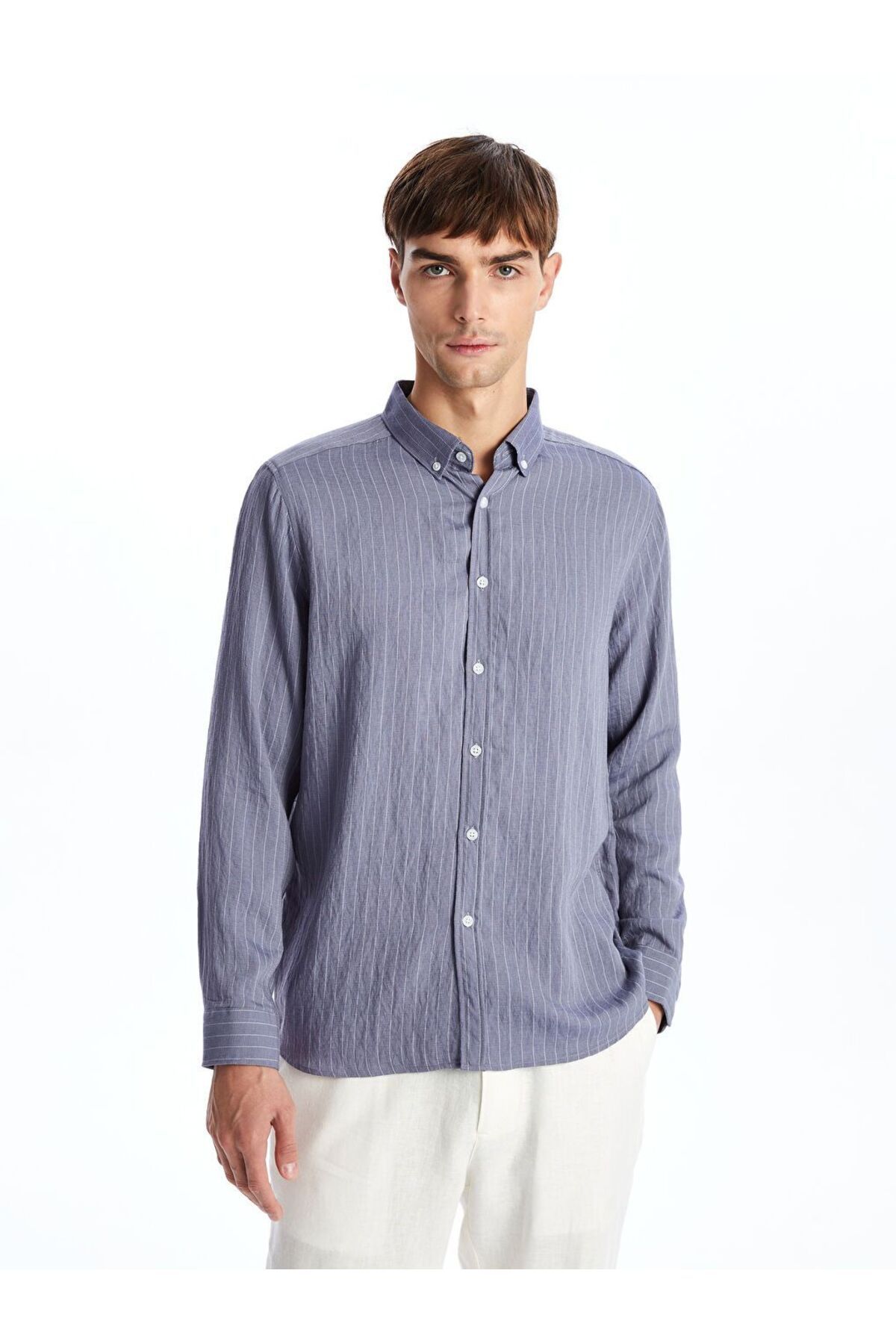 LC Waikiki Indigo Slim Fit Uzun Kollu Oxford Erkek Gömlek