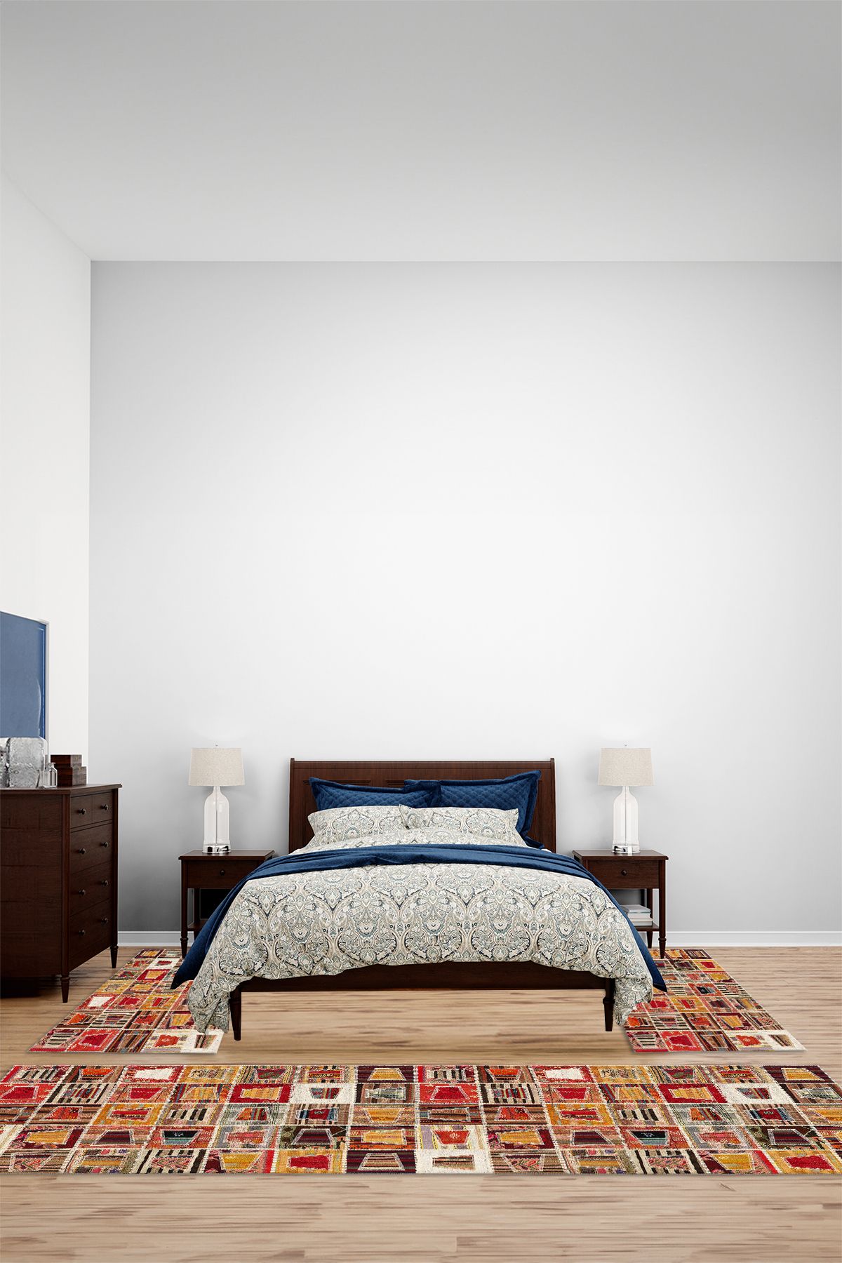 Viyana Home Dijital Baskılı Kaymaz Yıkanabilir Patchwork Desen Üçlü Yatak Odası Halısı, YO-PATCHWORK-45-RENKLİ,