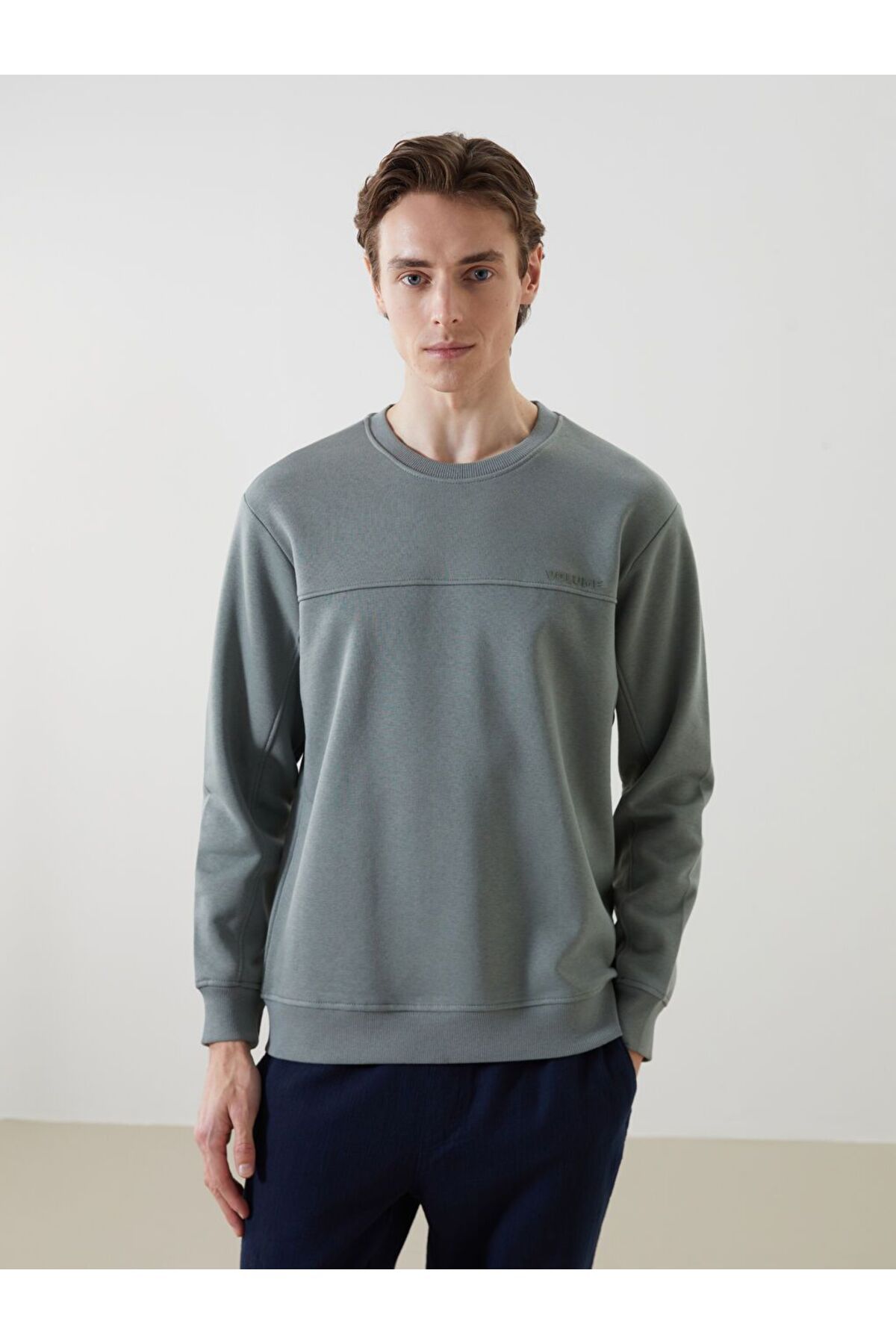 LC Waikiki Yeşil Bisiklet Yaka Uzun Kollu Baskılı Erkek Sweatshirt