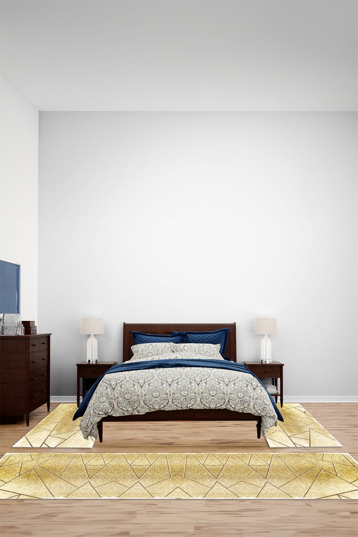 Viyana Home Dijital Kaymaz Taban Yıkanabilir Sade Geometrik Model Üçlü Yatak Odası Halısı, YO-SADE-125-GOLD,