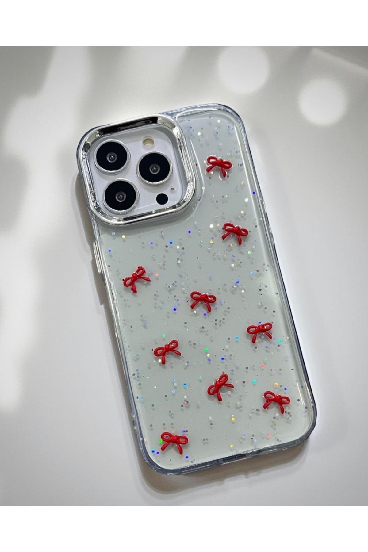 KILIF HOUSE Iphone 14 Pro Max Uyumlu Şeffaf Simli Metal Çerçeveli Figürlü Kılıf