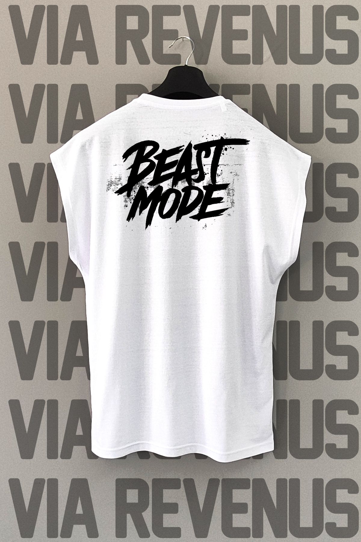 Vordevia Beast Mode Sırt Baskılı Sıfır Kollu Bisiklet Yaka Spor Tshirt