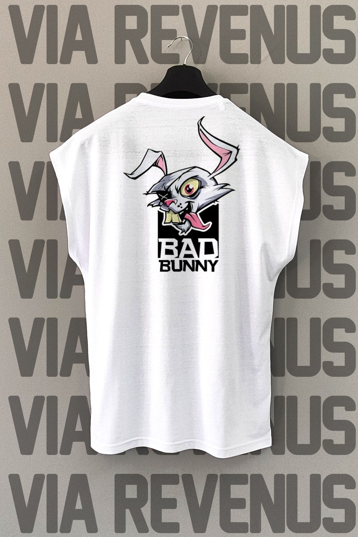 Vordevia Bad Bunny Sırt Baskılı Sıfır Kollu Bisiklet Yaka Spor Tshirt