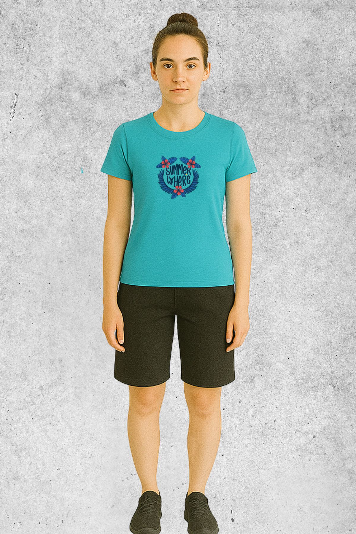 MOLICO Basic unisex sıfır yaka kısa kollu SUMMER İS HERE BASKILI TSHİRT