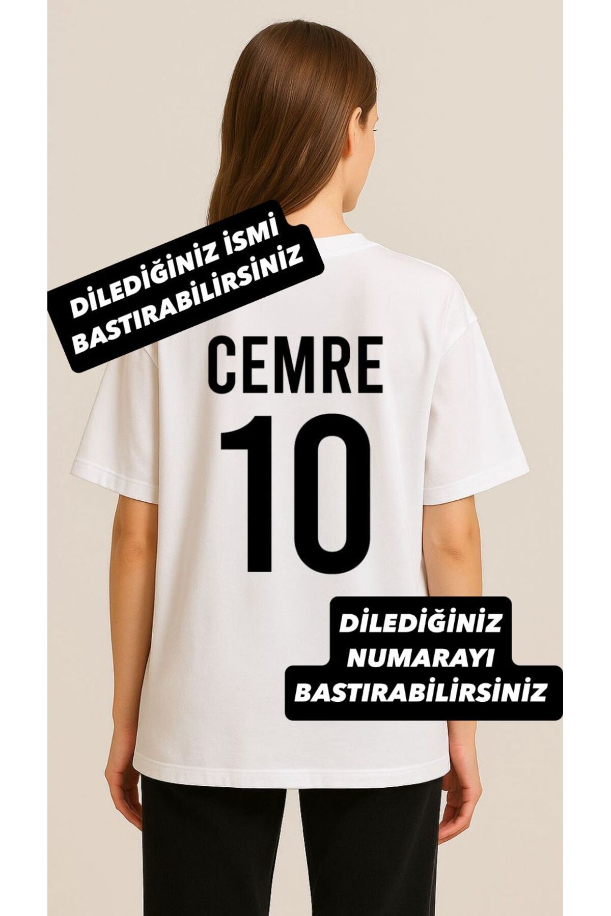 sielta Kadın Kişiye Özel Kişiselleştirilebilir İsim Numara Baskılı Hediyelik Unisex Beyaz Tişört T-shirt