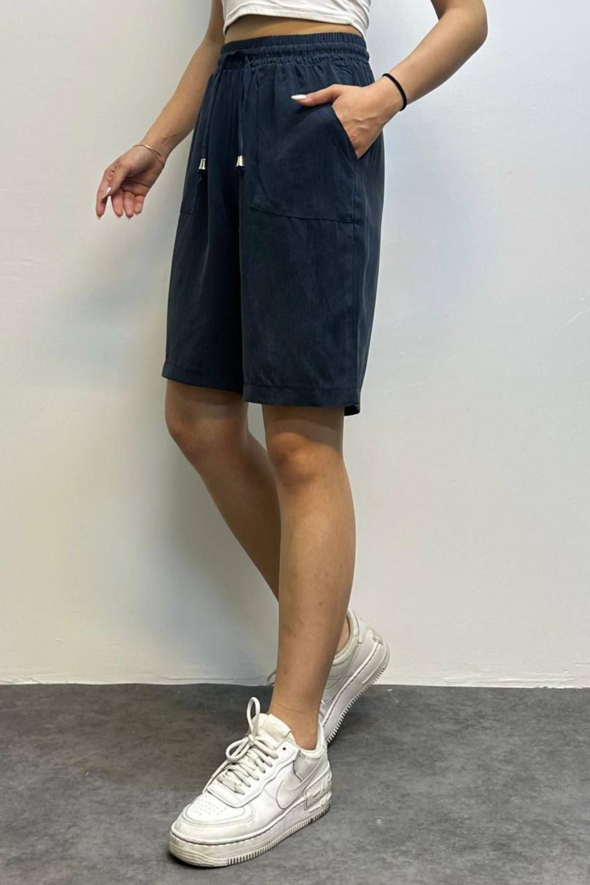 adba style 4019 Bağcıklı Beli Lastikli Modal Dokuma Kadın Şort