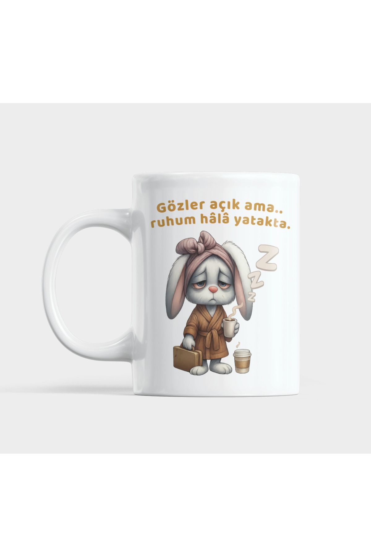 Nino Store 🐰 Tavşan Temalı "Kahvesiz Ben = %0 İnsan" Komik Yazılı Hediyelik Kupa Bardak