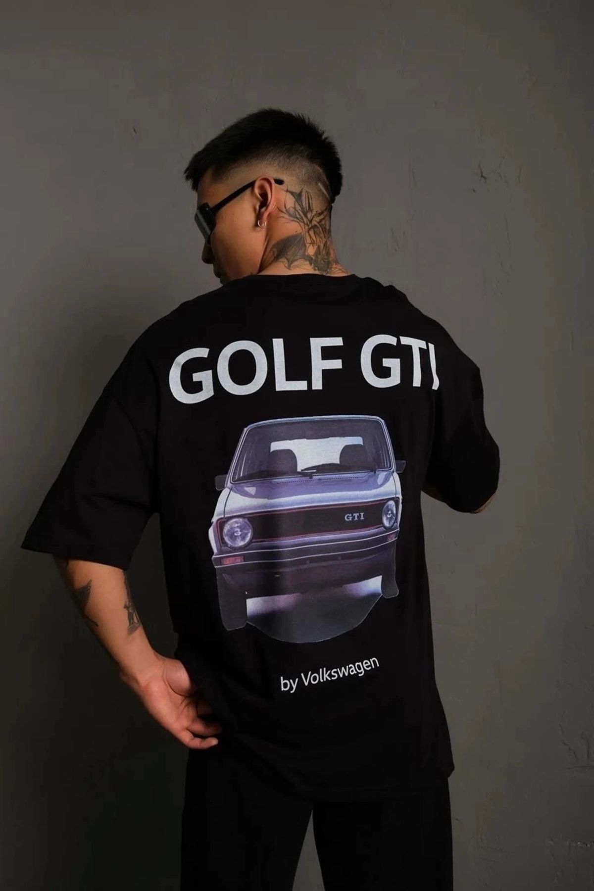 MODA Erkek Sırt Golf Baskılı Oversize T-shirt - Siyah