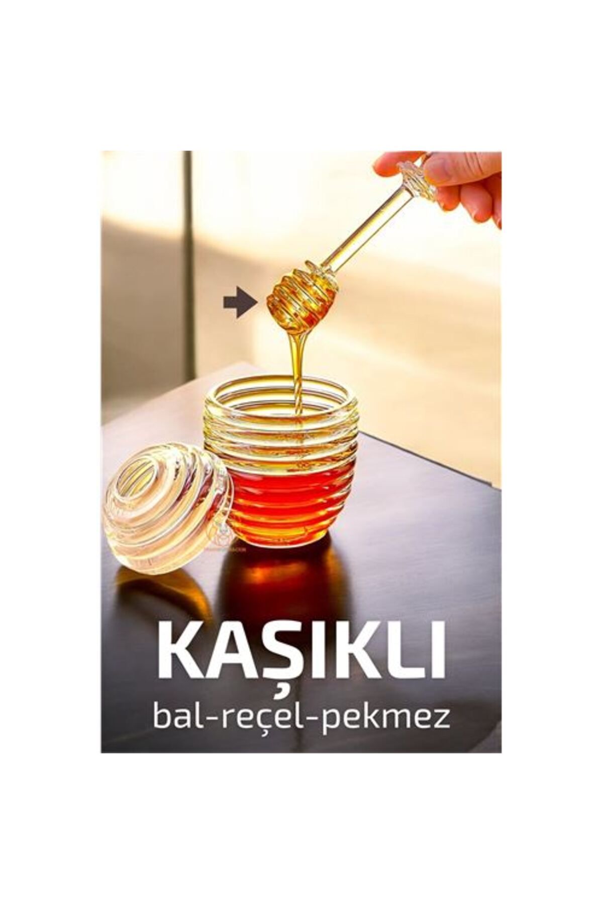 MBB ETİCARET Kaşıklı Kristal Bal Kavanozu Reçel Pekmez Sos Kavanozu