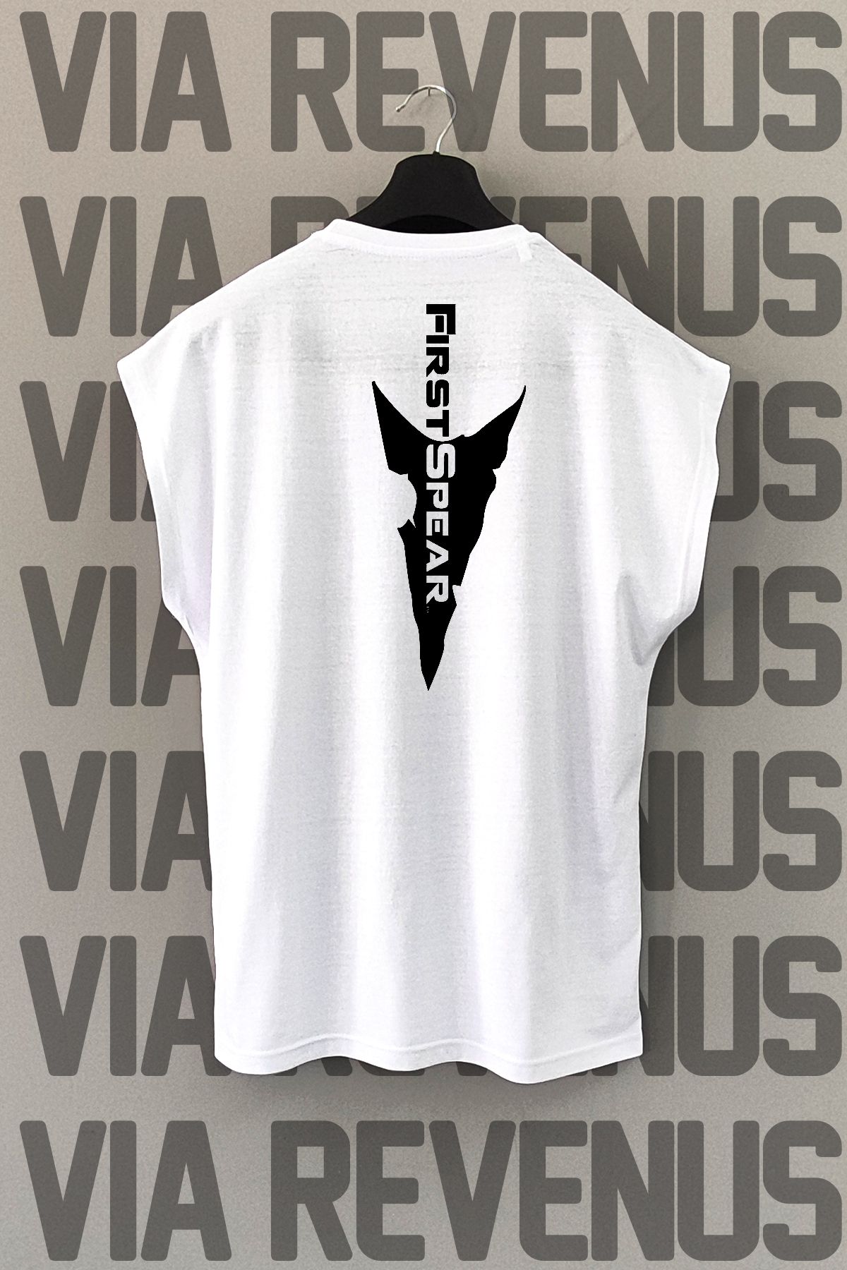 Vordevia First Spear / Gym Sırt Baskılı Sıfır Kollu Bisiklet Yaka Spor Tshirt