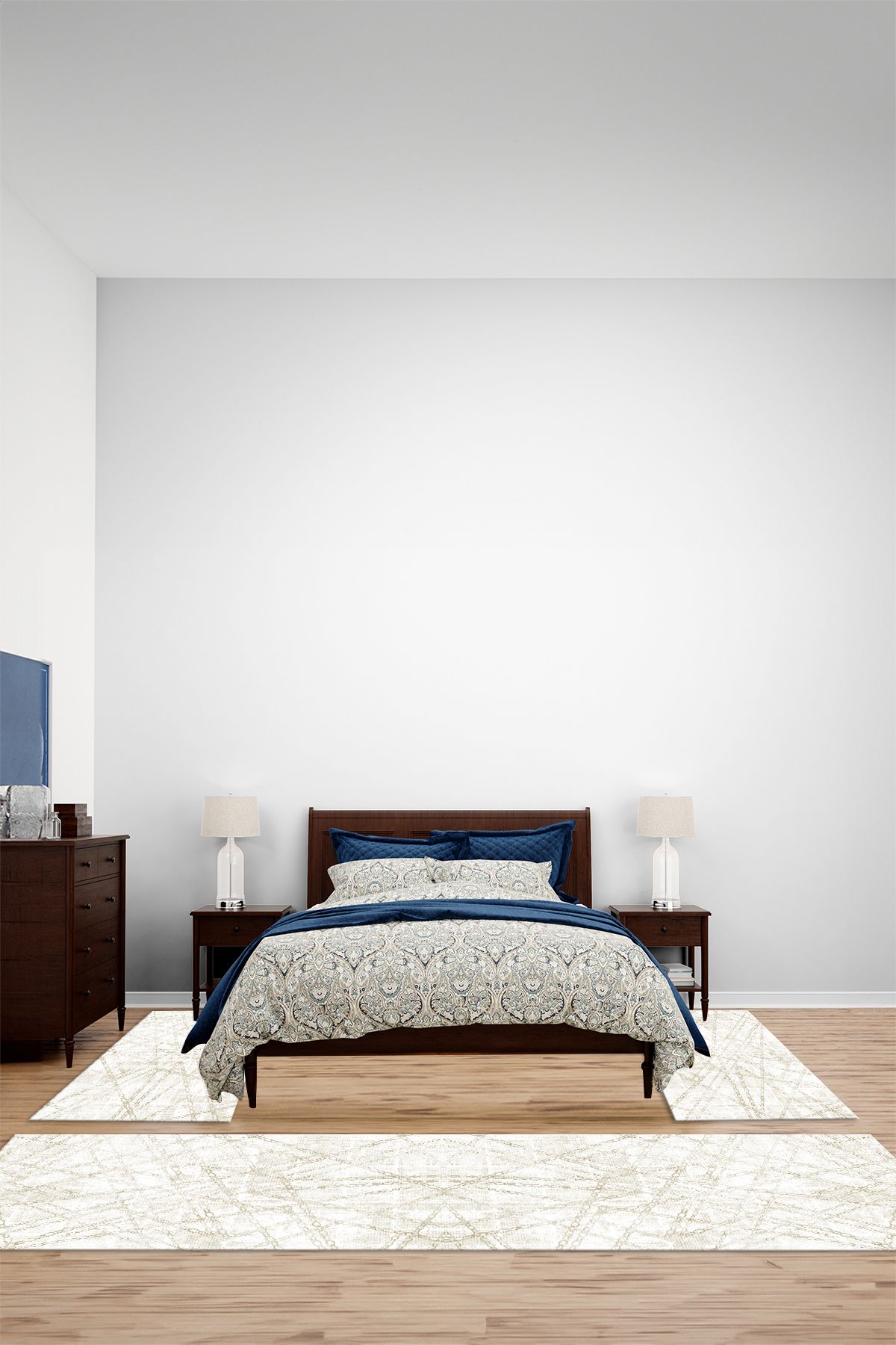 Viyana Home Dijital Kaymaz Taban Yıkanabilir Sade Zincir Desenli Üçlü Yatak Odası Halısı, YO-SADE-134-KREM,