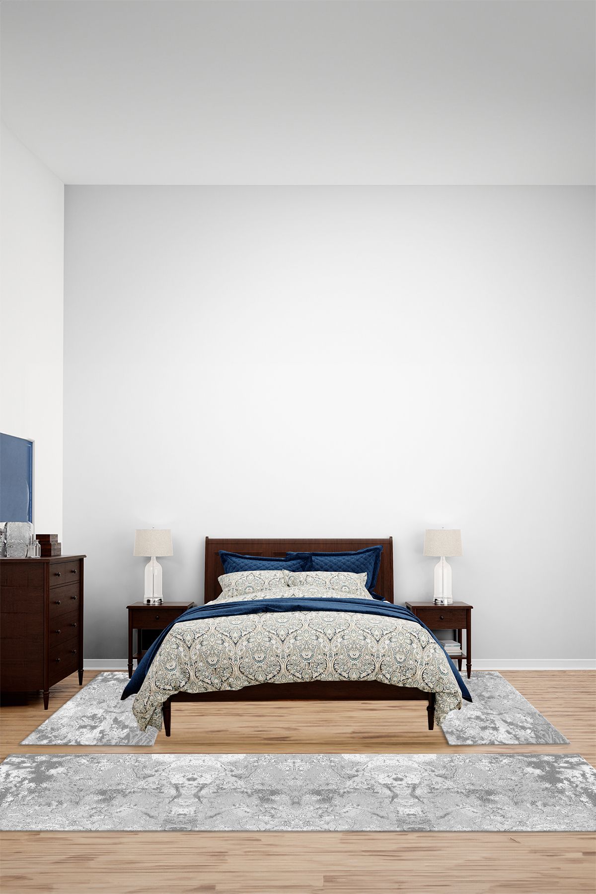 Viyana Home Dijital Kaymaz Taban Yıkanabilir Sade Baskılı Üçlü Yatak Odası Halısı, YO-SADE-159-GRİ,