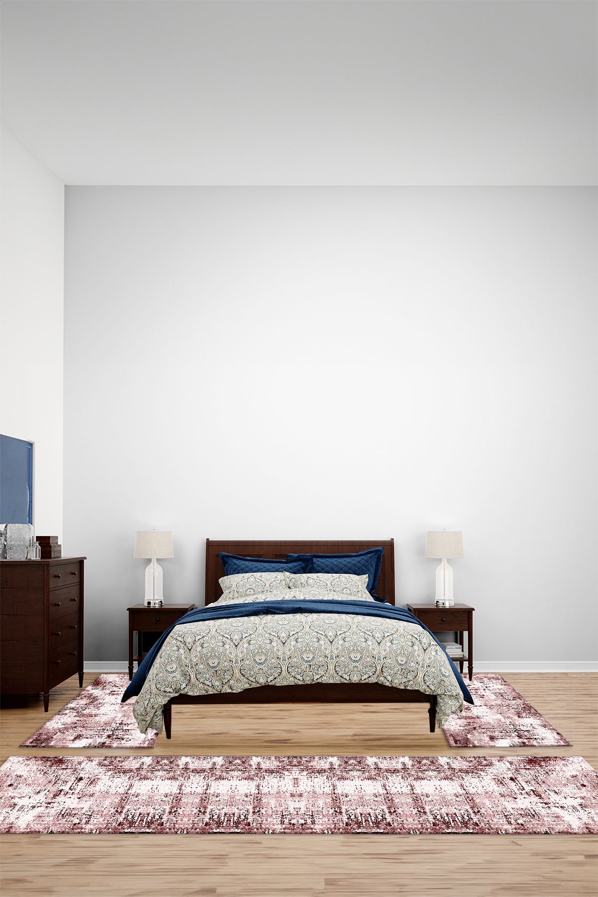 Viyana Home Dijital Kaymaz Taban Yıkanabilir Sade Klasik Model Üçlü Yatak Odası Halısı, YO-SADE-146-BORDO,