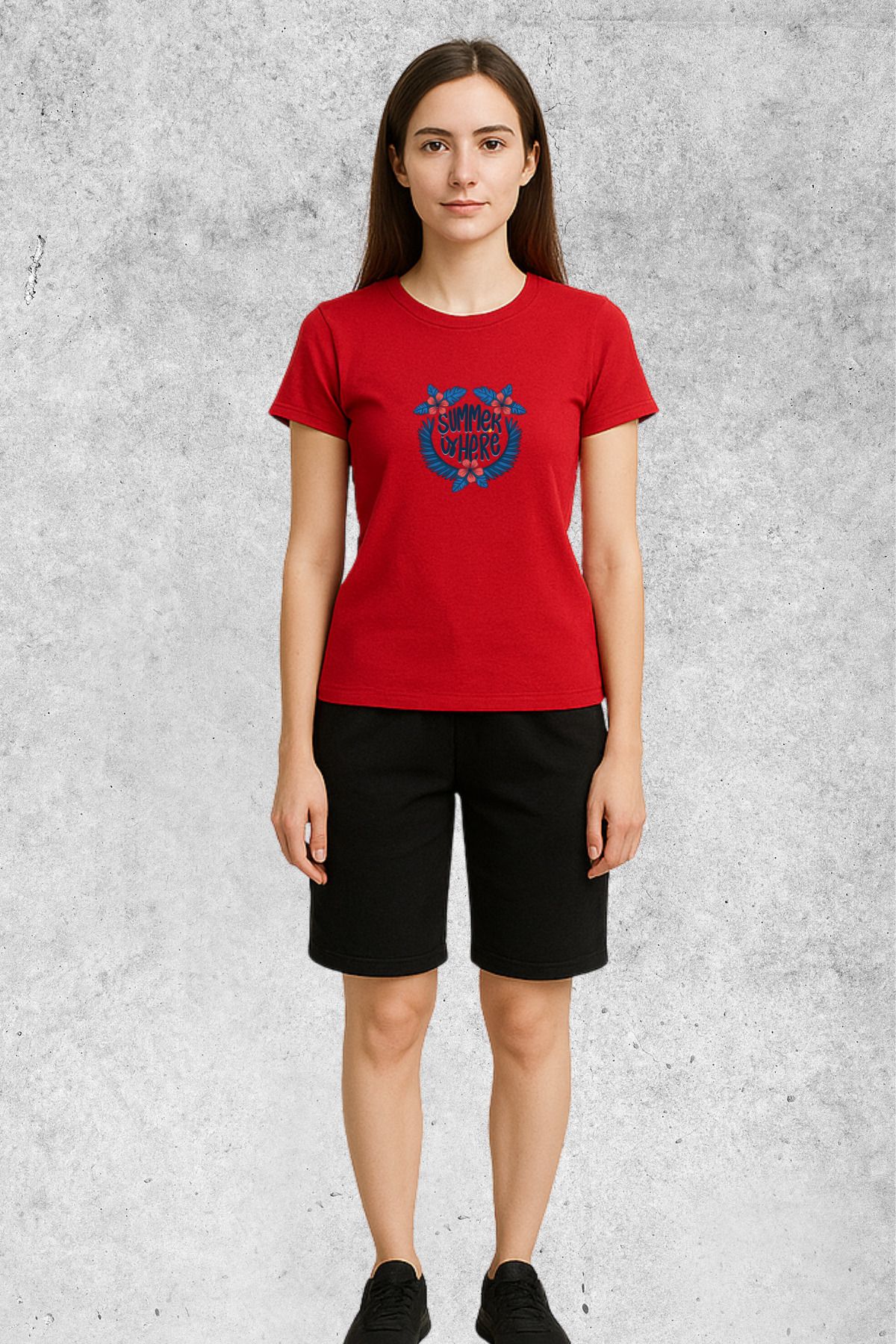 MOLICO Basic unisex sıfır yaka kısa kollu SUMMER İS HERE BASKILI TSHİRT