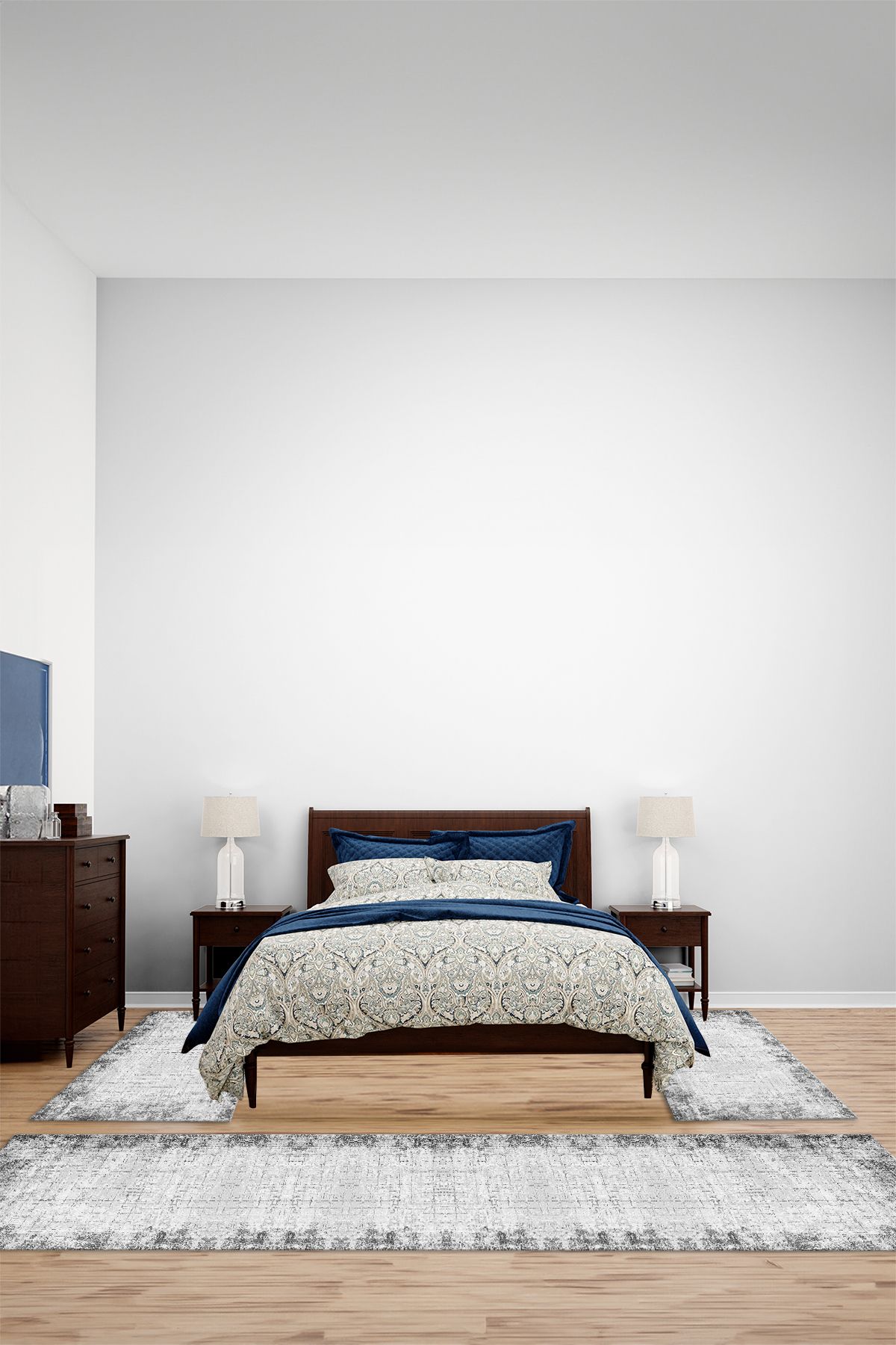 Viyana Home Dijital Kaymaz Taban Yıkanabilir Sade Klasik Model Üçlü Yatak Odası Halısı, YO-SADE-123-GRİ,