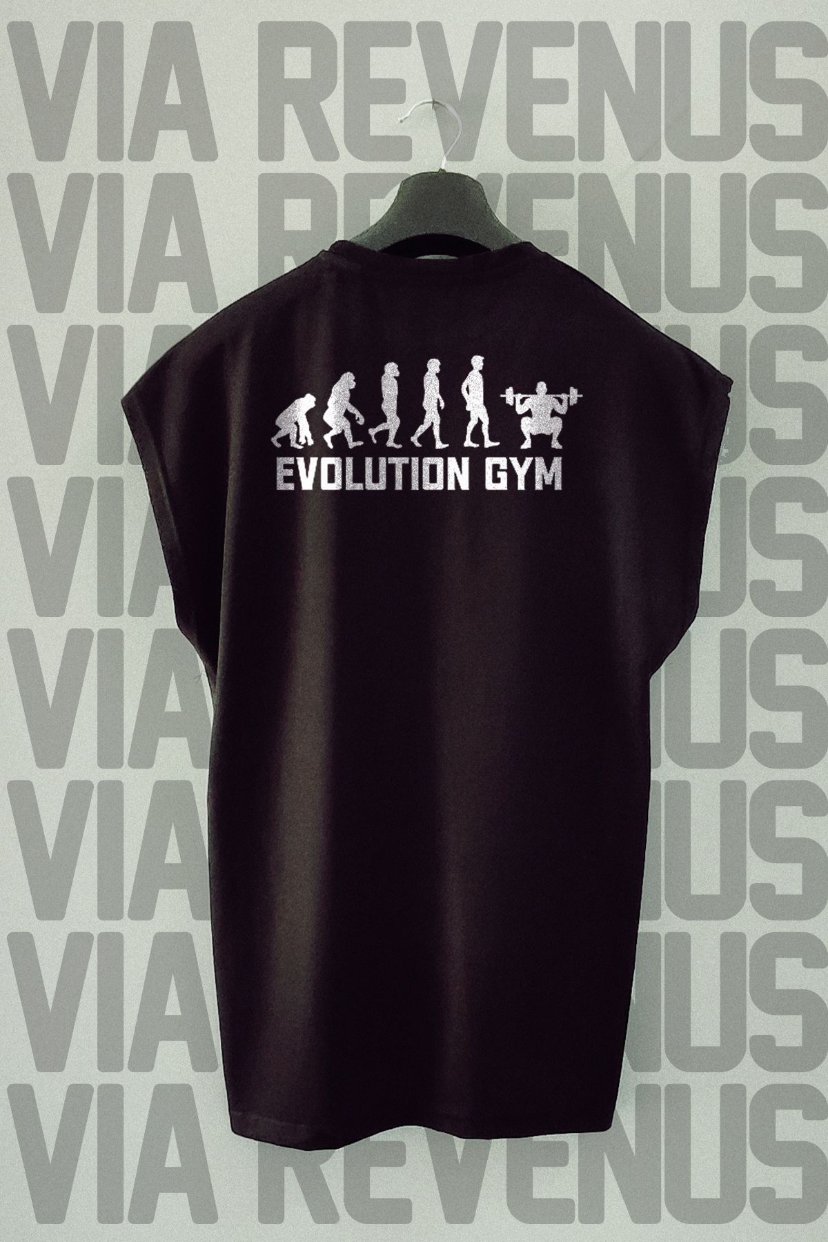 Vordevia Evolutuion Gym Sırt Baskılı Sıfır Kollu Bisiklet Yaka Spor Tshirt